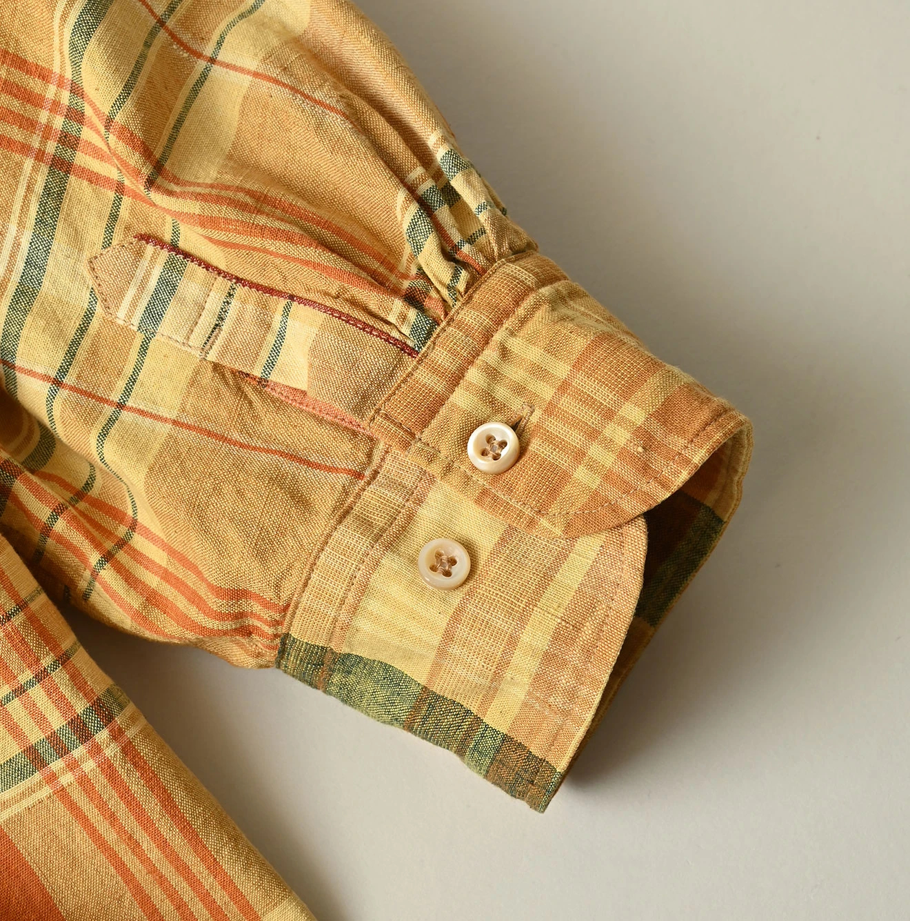 45R(フォーティファイブアール) |インドマ草木染マドラスチェックのチビ襟5分袖クッペシャツ