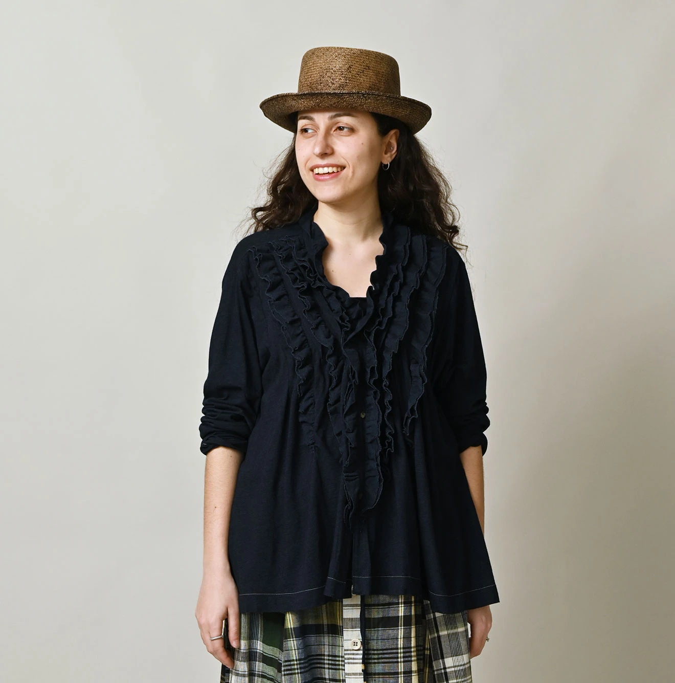 45R(フォーティファイブアール) |ガーゼ天竺のフリルカシュクール（インディゴ）