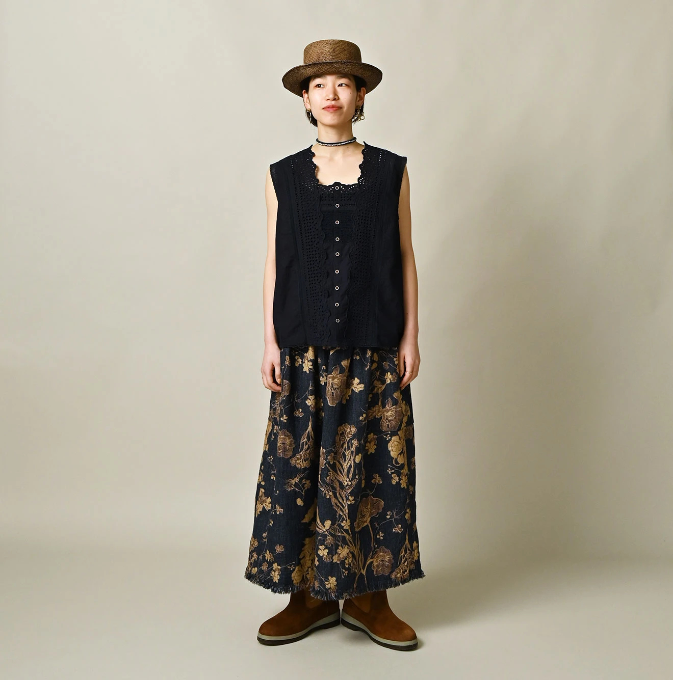 45R(フォーティファイブアール) |バチストカットワークのノースリーブトップ（インディゴ）