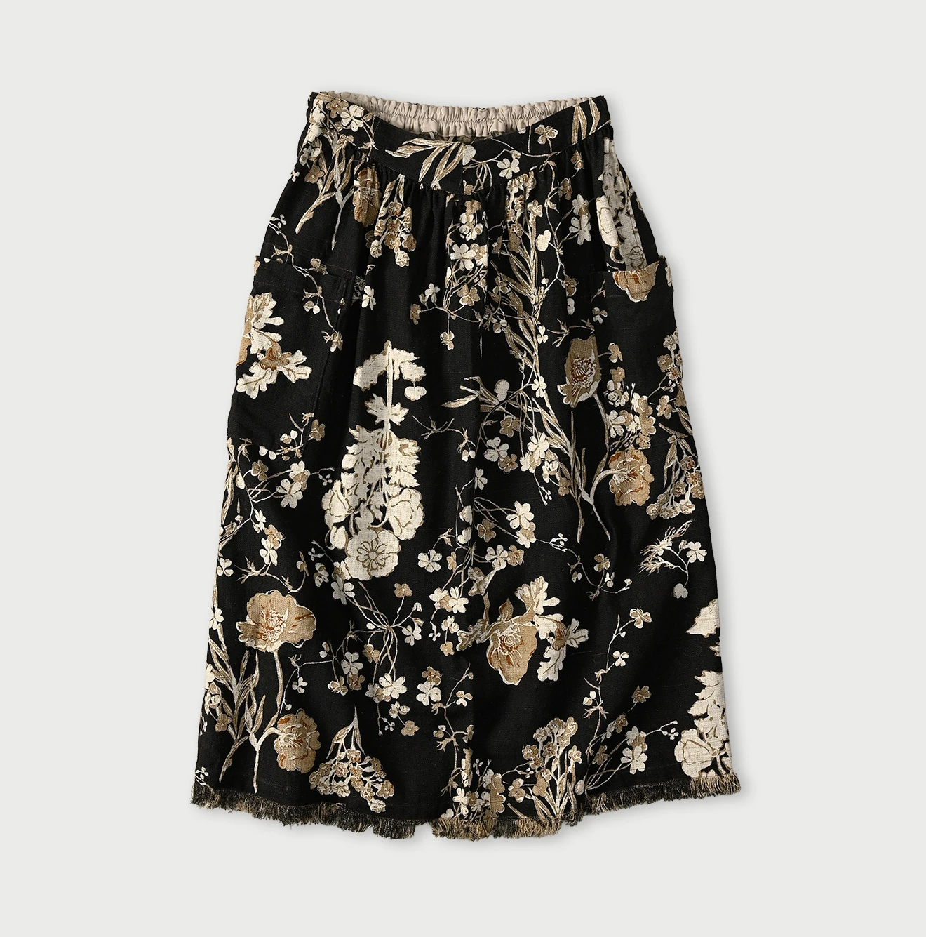 45R(フォーティファイブアール) |ギマゴザダックリンネルプリントのイージーエプロンスカート