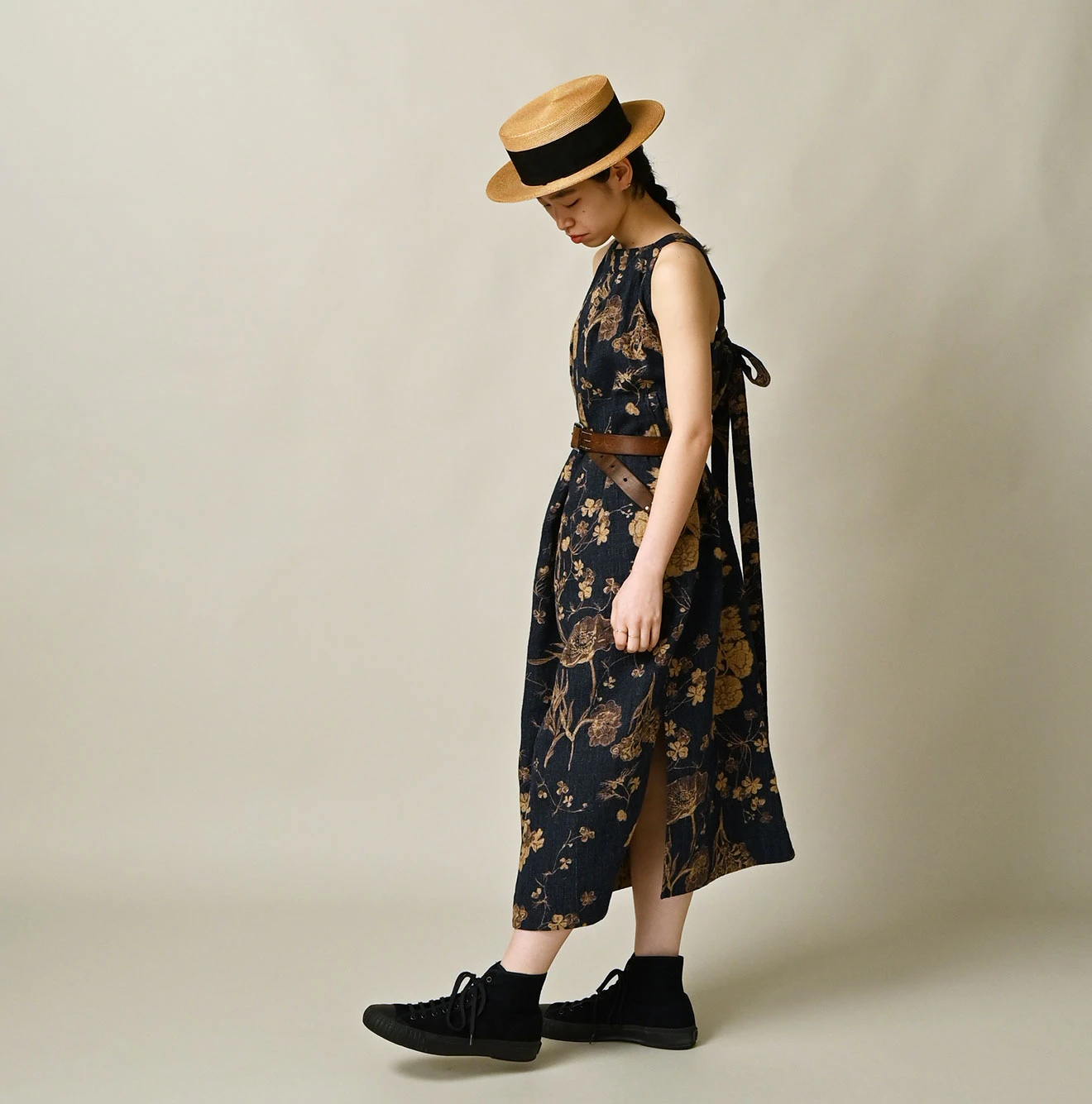 45R(フォーティファイブアール) |ギマゴザダックリンネルプリントのタックタックドレス（インディゴ）