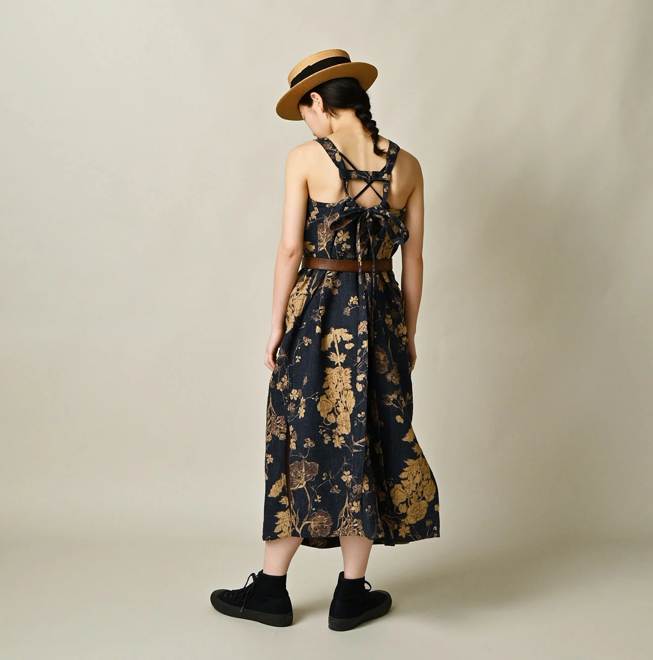 45R(フォーティファイブアール) |ギマゴザダックリンネルプリントのタックタックドレス（インディゴ）