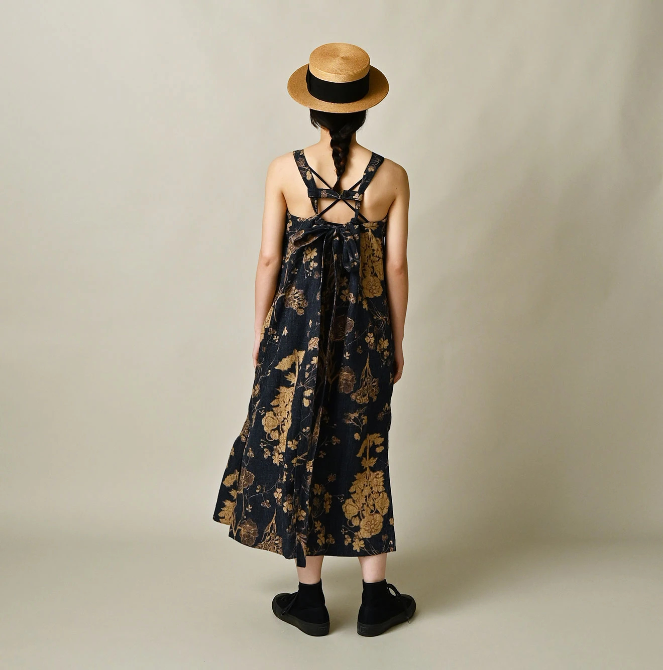 45R(フォーティファイブアール) |ギマゴザダックリンネルプリントのタックタックドレス（インディゴ）