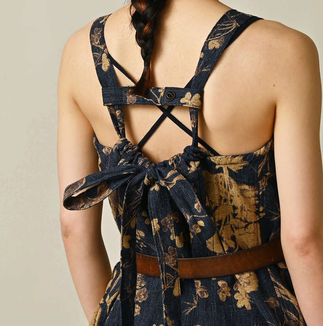 45R(フォーティファイブアール) |ギマゴザダックリンネルプリントのタックタックドレス（インディゴ）