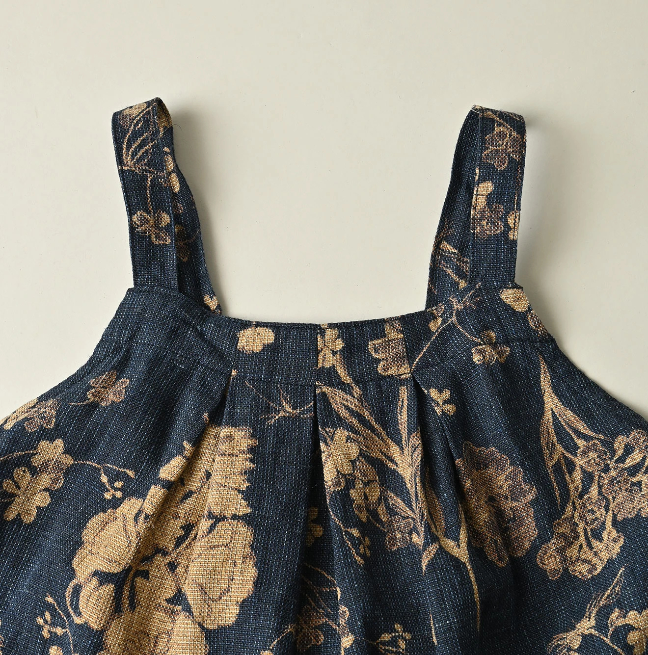 45R(フォーティファイブアール) |ギマゴザダックリンネルプリントのタックタックドレス（インディゴ）