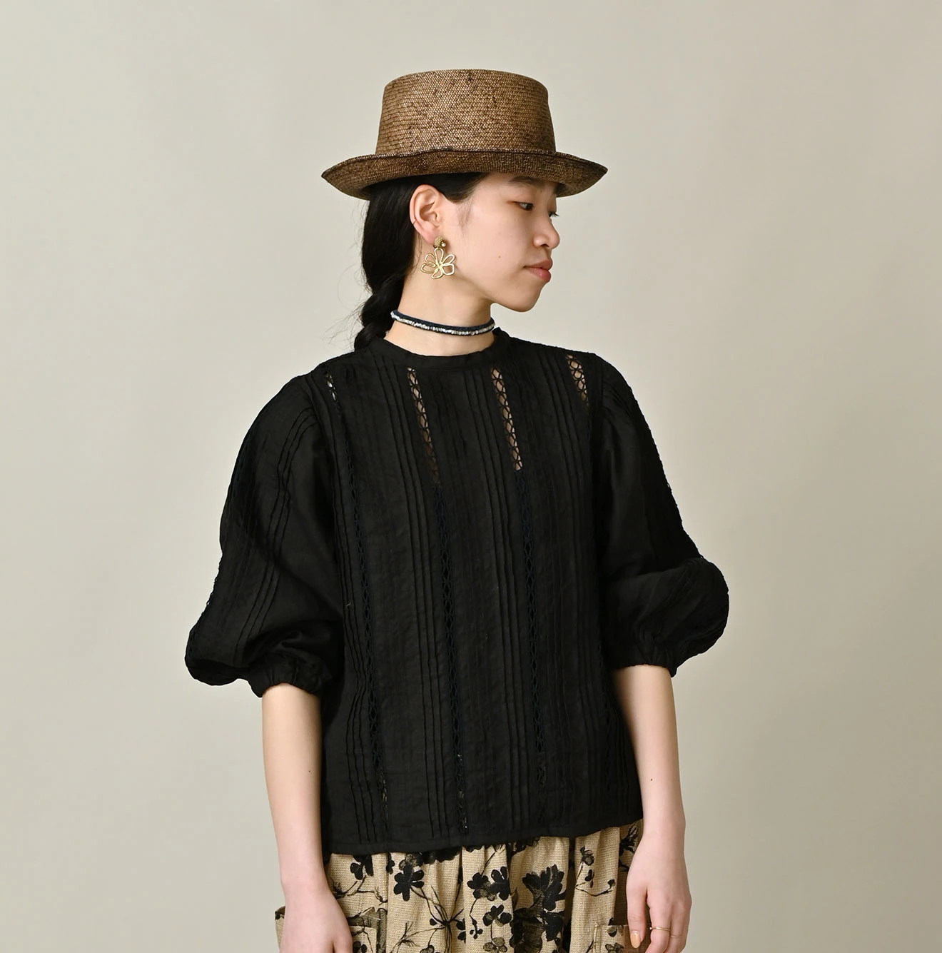 45R(フォーティファイブアール) |リネンのピンタックレースブラウス