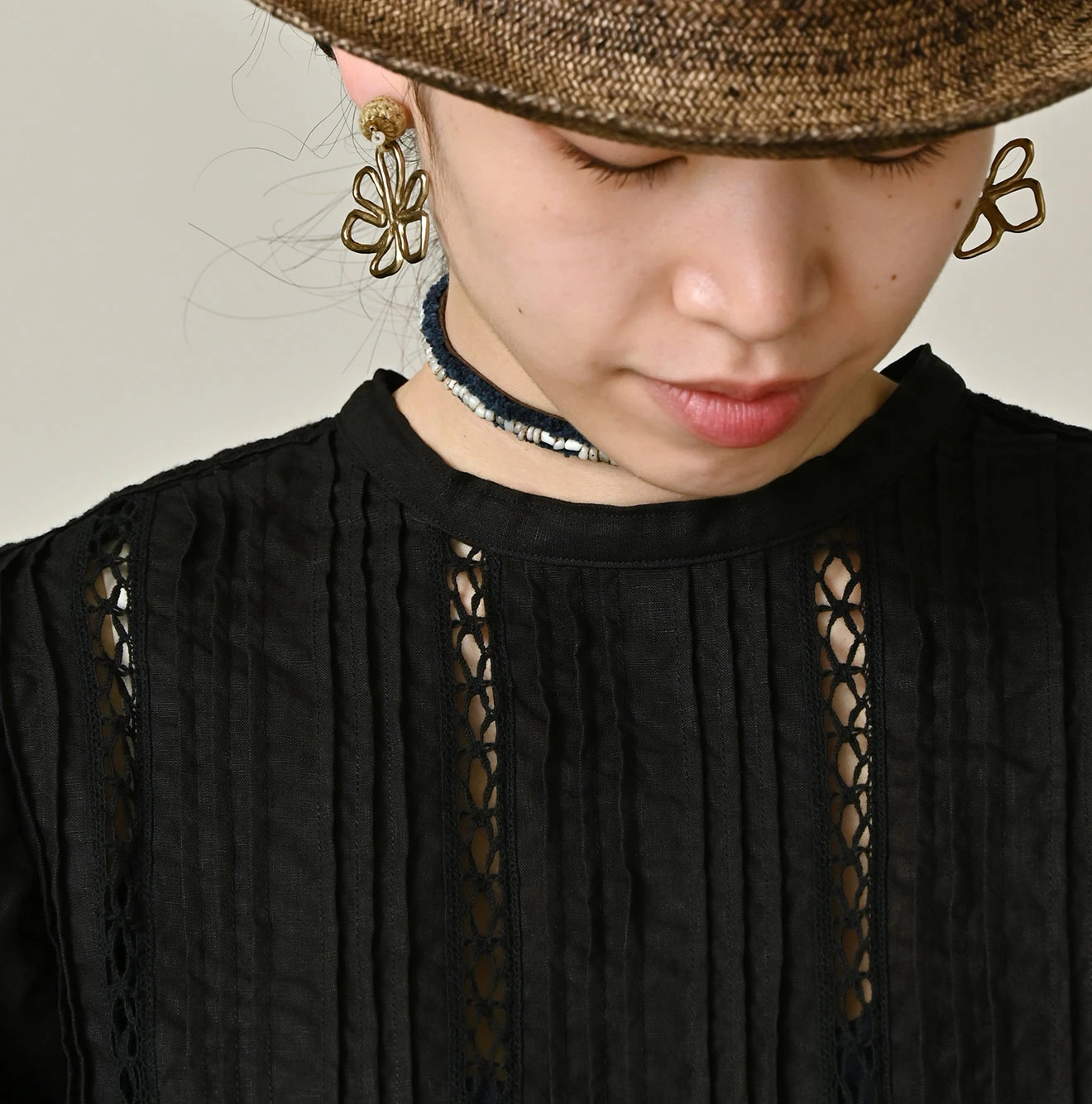 45R(フォーティファイブアール) |リネンのピンタックレースブラウス