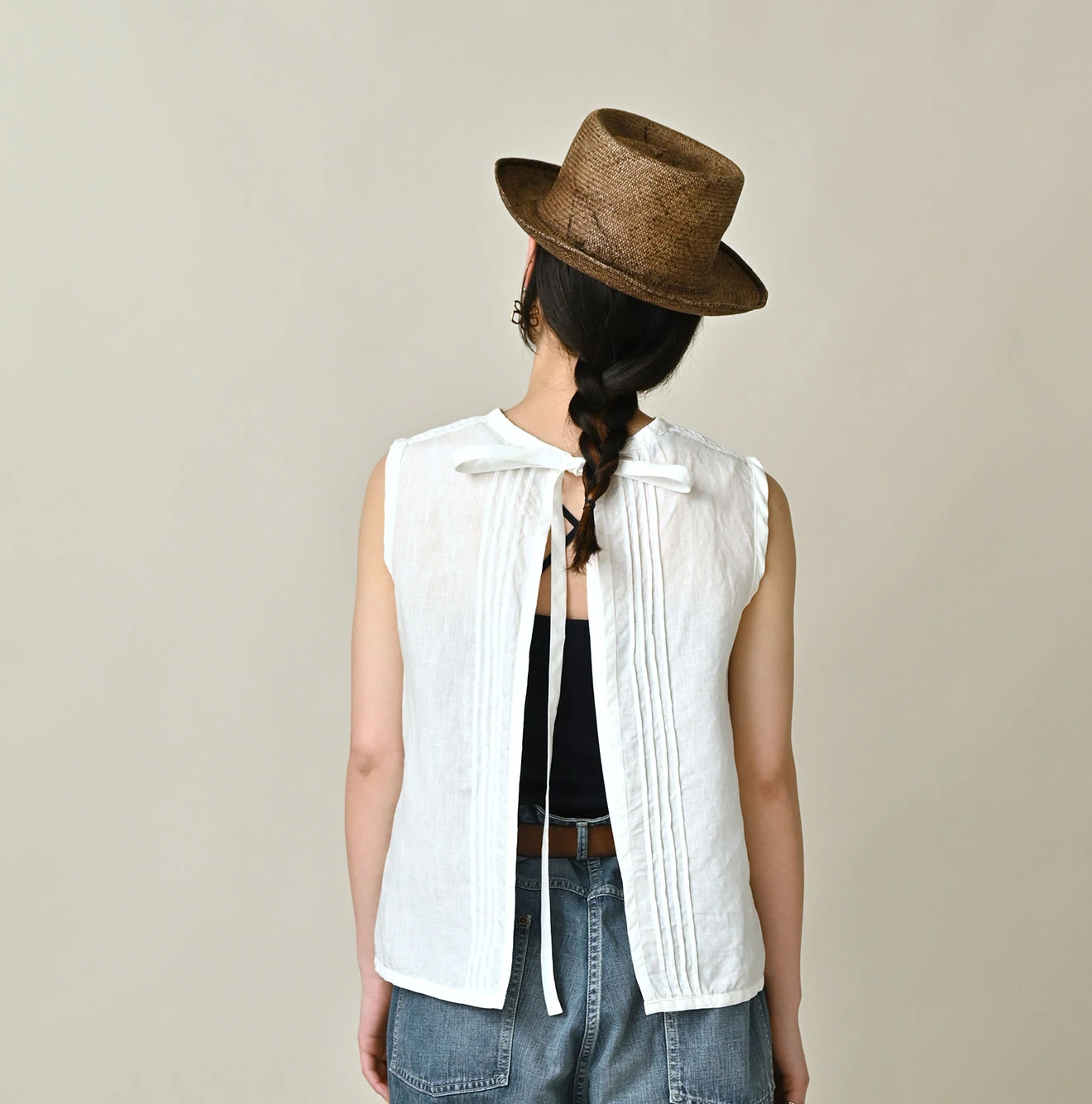 45R(フォーティファイブアール) |リネンのピンタックレースノースリーブトップ