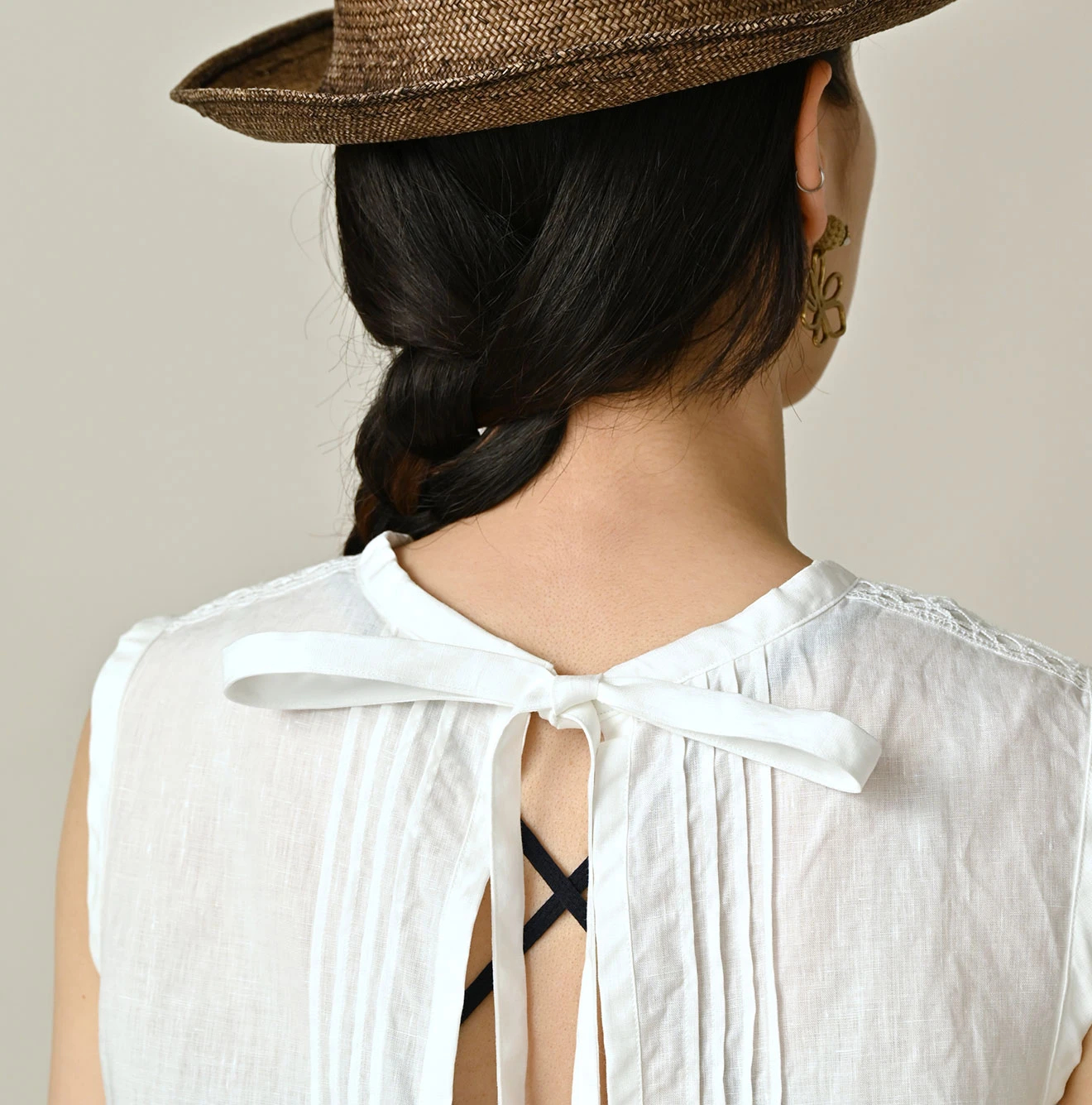 45R(フォーティファイブアール) |リネンのピンタックレースノースリーブトップ