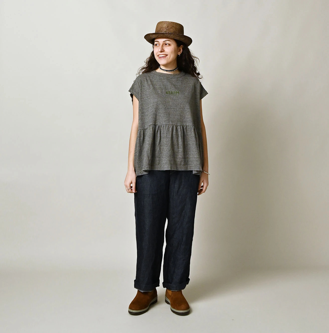 45R(フォーティファイブアール) |ピッコロゴプリントのギャザーＭキャミ（トップ）