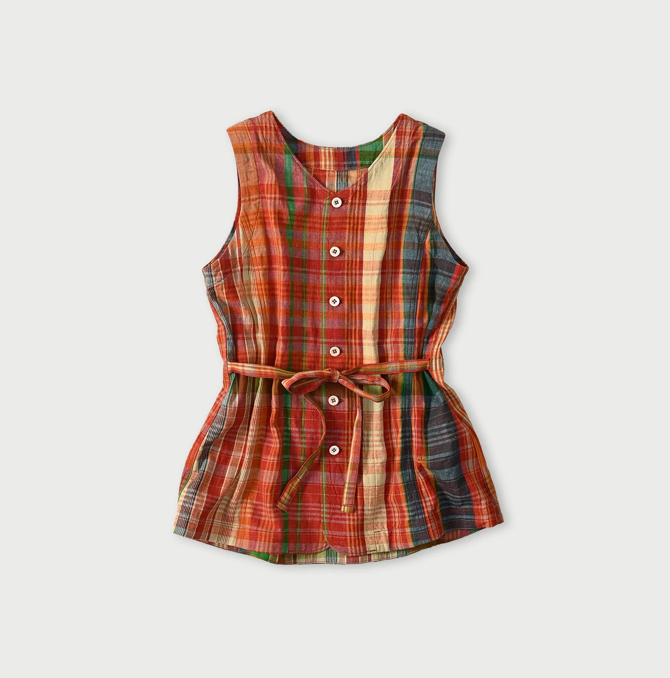 45R(フォーティファイブアール) |インド草木染マドラスチェックのオープンノースリーブ