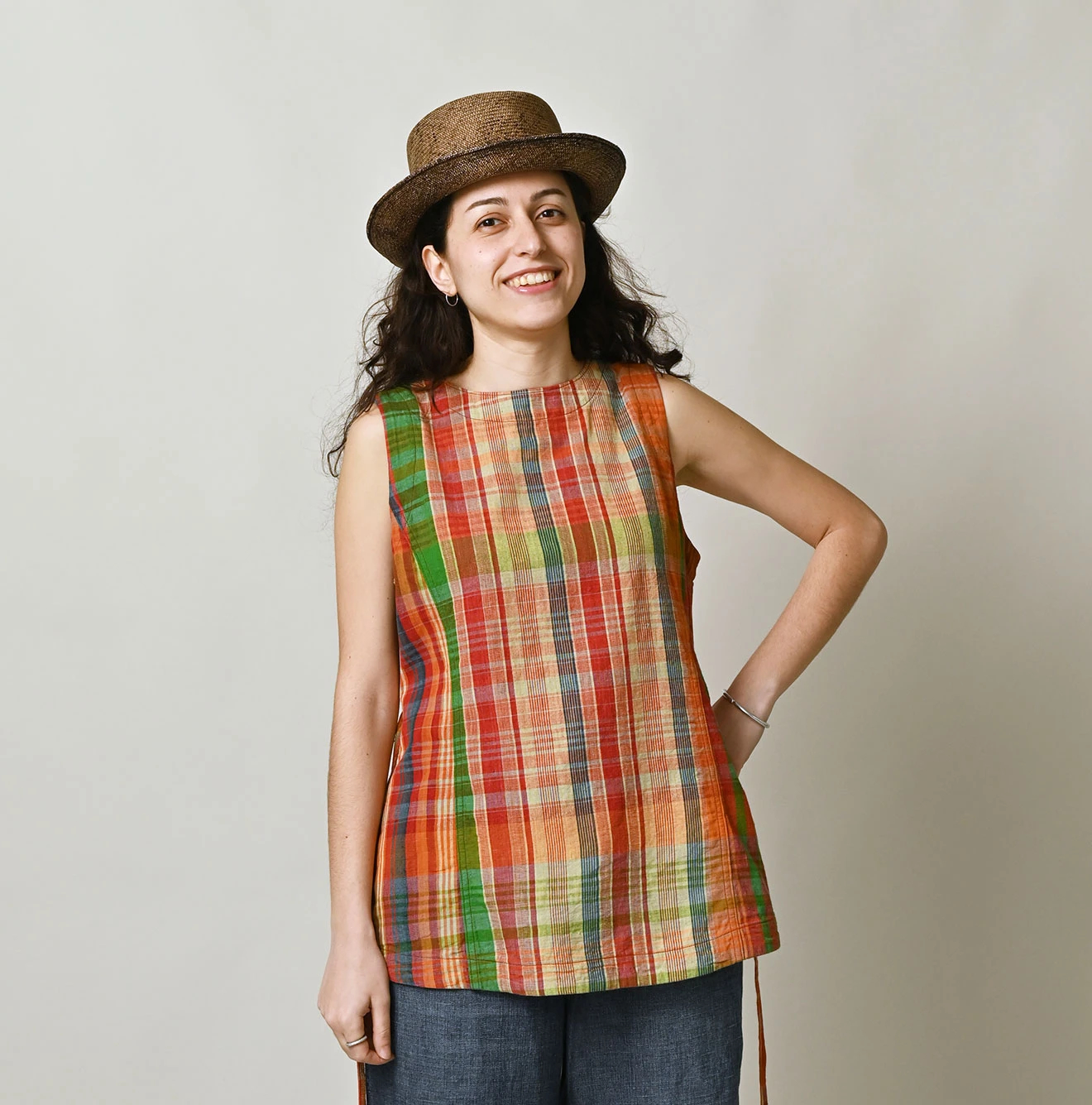 45R(フォーティファイブアール) |インド草木染マドラスチェックのオープンノースリーブ