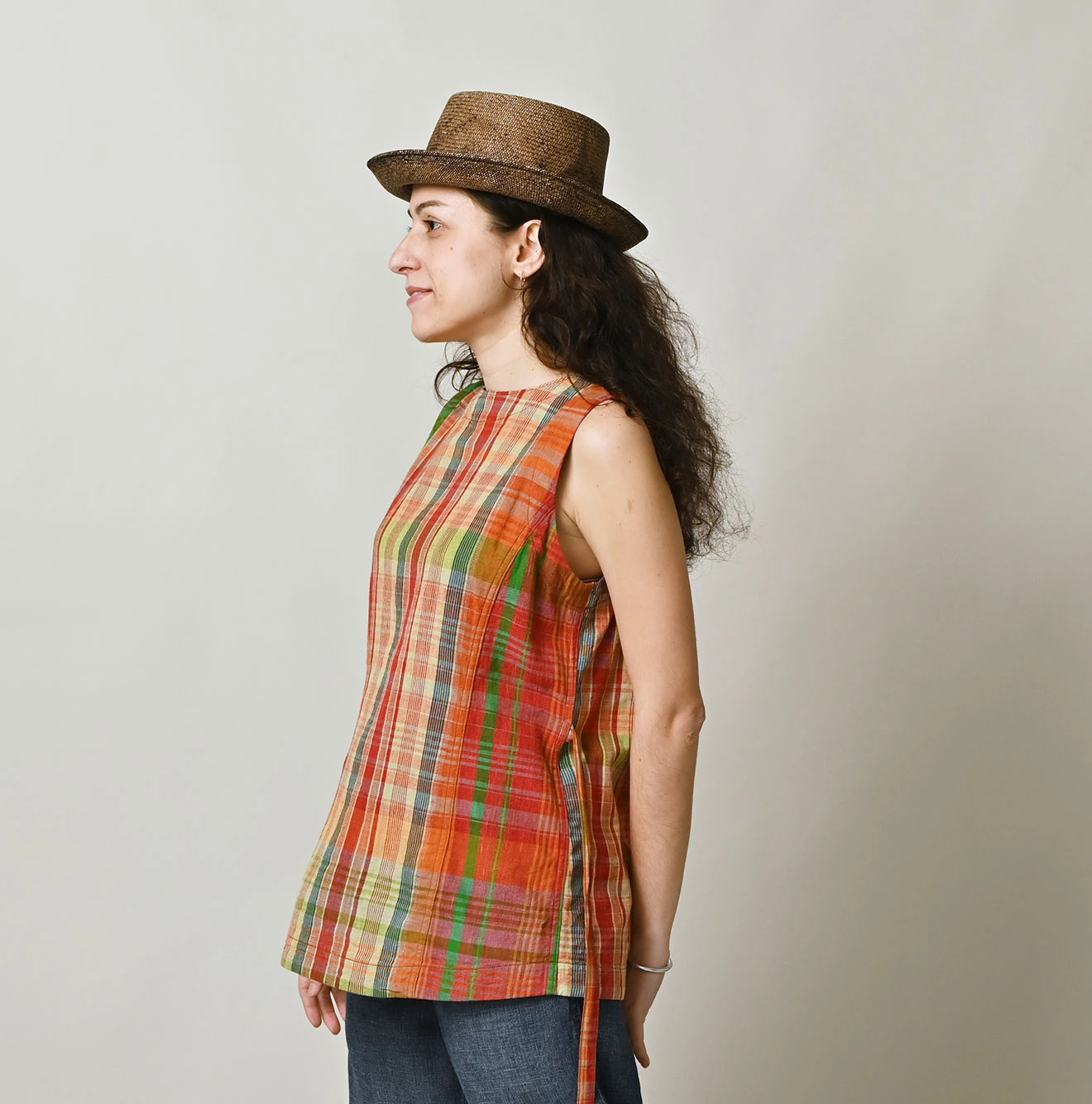 45R(フォーティファイブアール) |インド草木染マドラスチェックのオープンノースリーブ