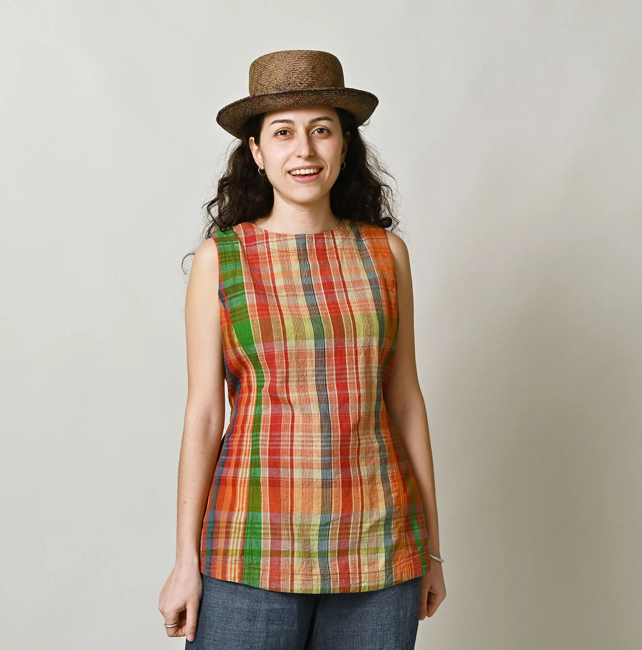 45R(フォーティファイブアール) |インド草木染マドラスチェックのオープンノースリーブ