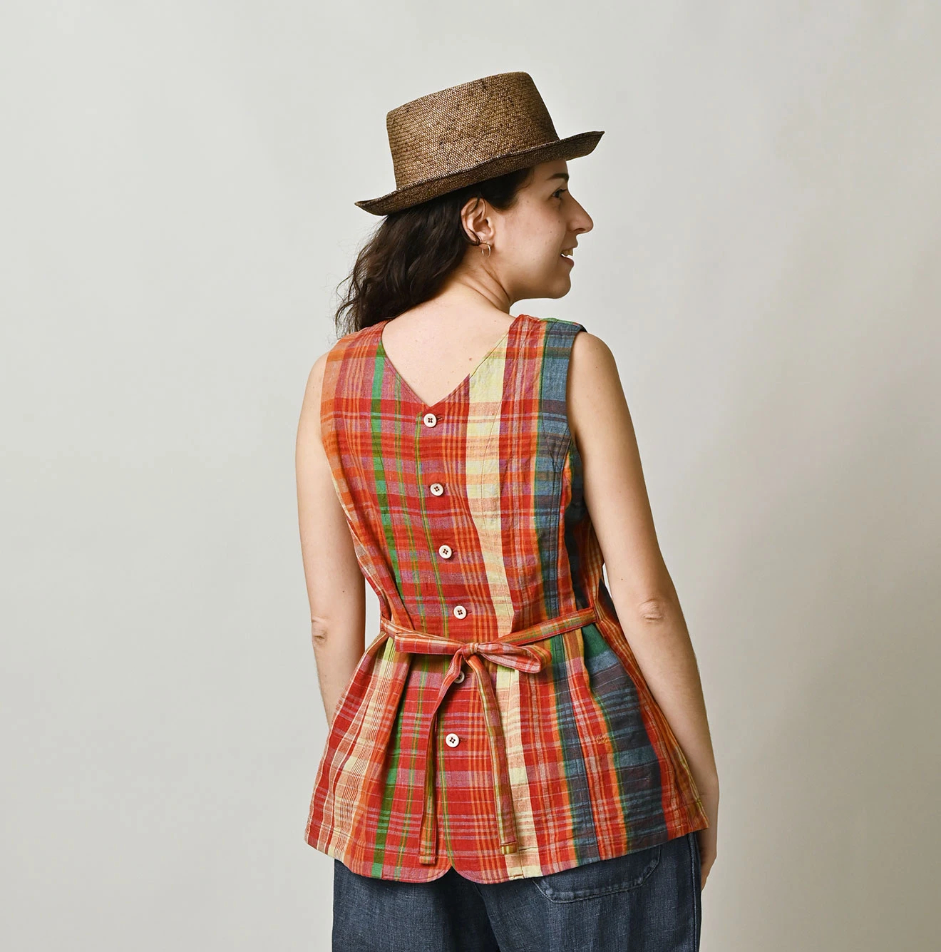 45R(フォーティファイブアール) |インド草木染マドラスチェックのオープンノースリーブ