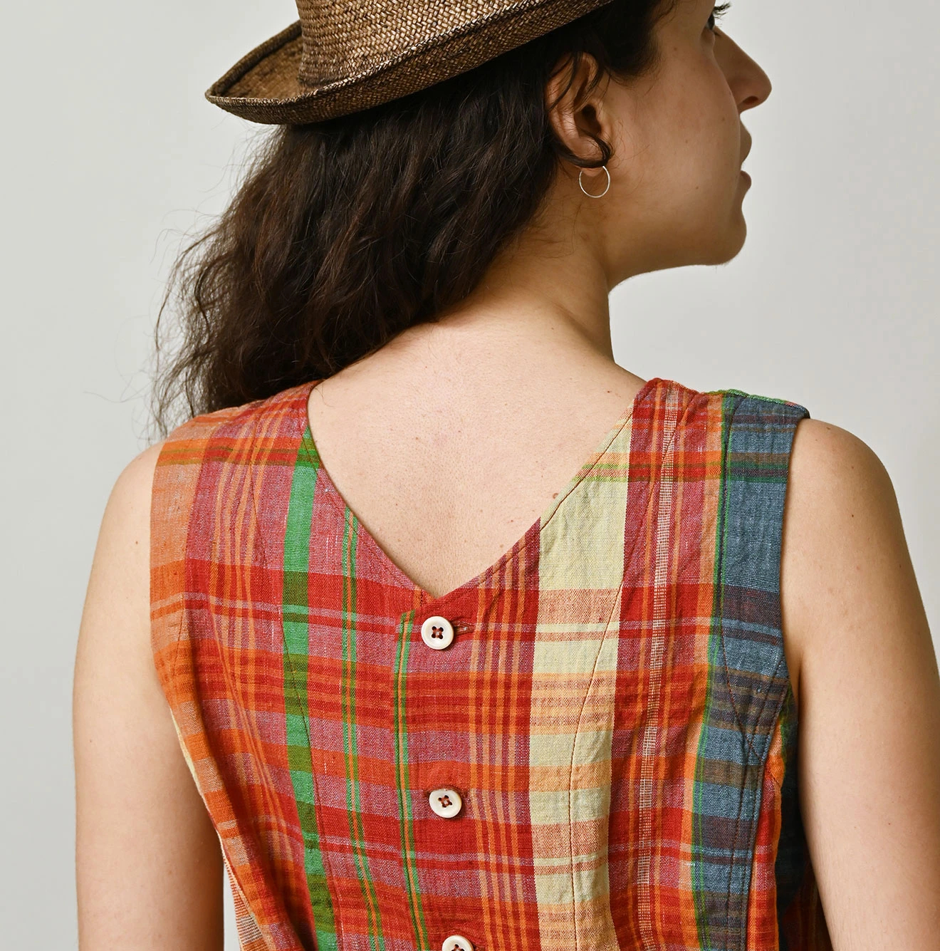 45R(フォーティファイブアール) |インド草木染マドラスチェックのオープンノースリーブ