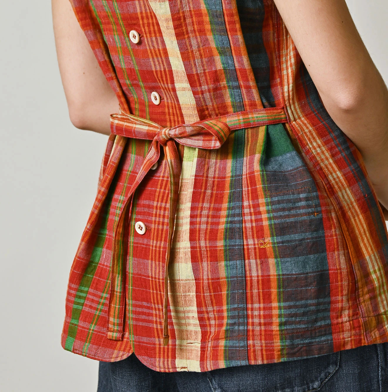 45R(フォーティファイブアール) |インド草木染マドラスチェックのオープンノースリーブ