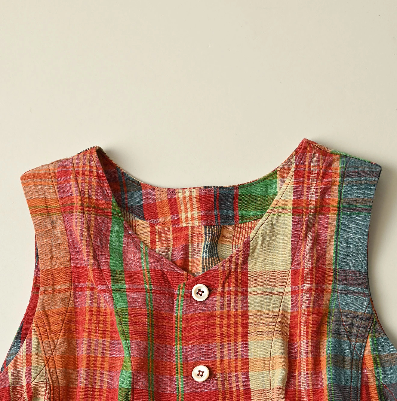 45R(フォーティファイブアール) |インド草木染マドラスチェックのオープンノースリーブ