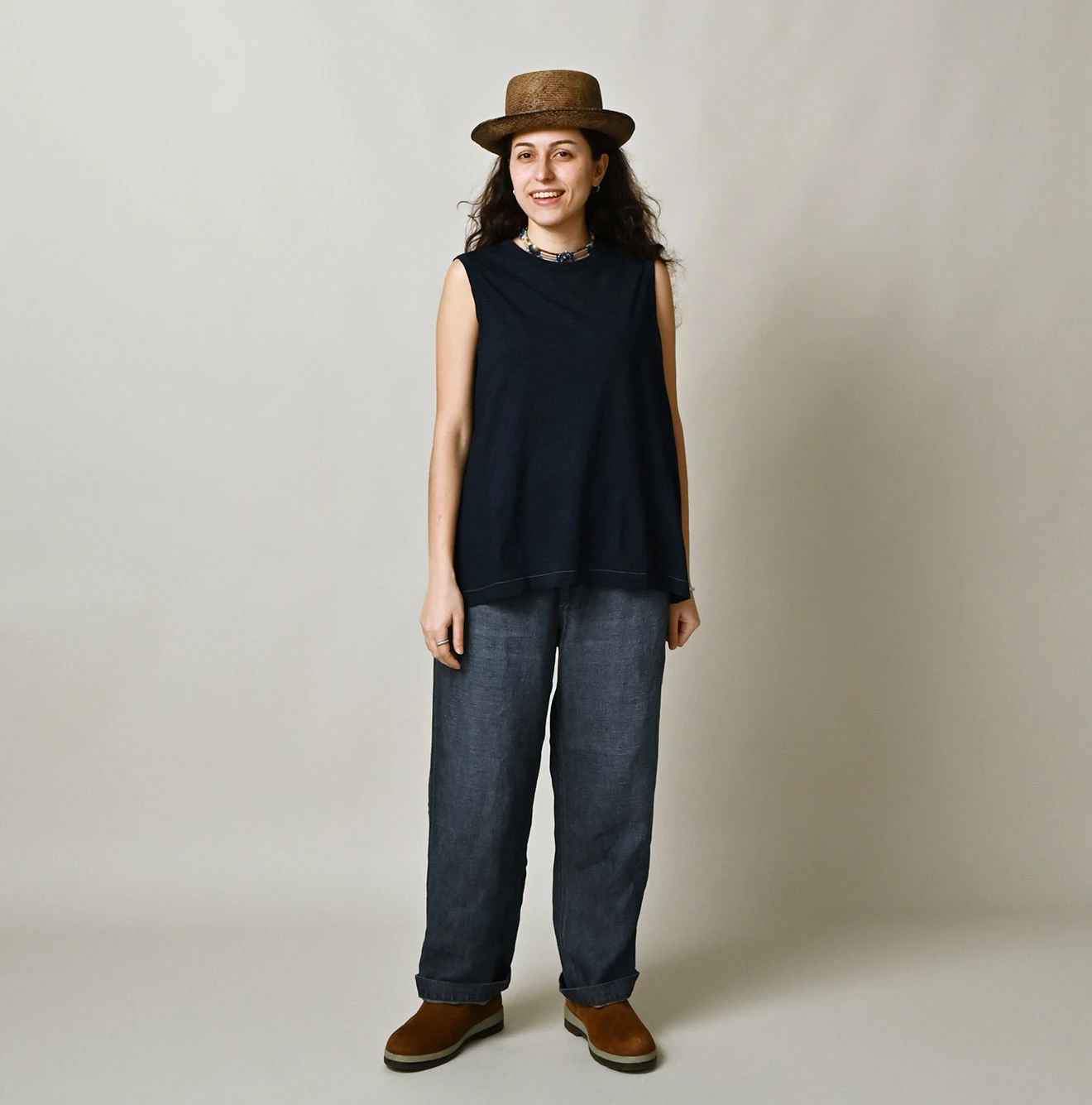 45R(フォーティファイブアール) |ガーゼ天竺のフレアキャミ（インディゴ）