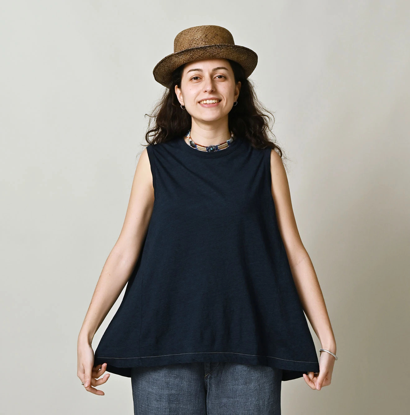 45R(フォーティファイブアール) |ガーゼ天竺のフレアキャミ（インディゴ）