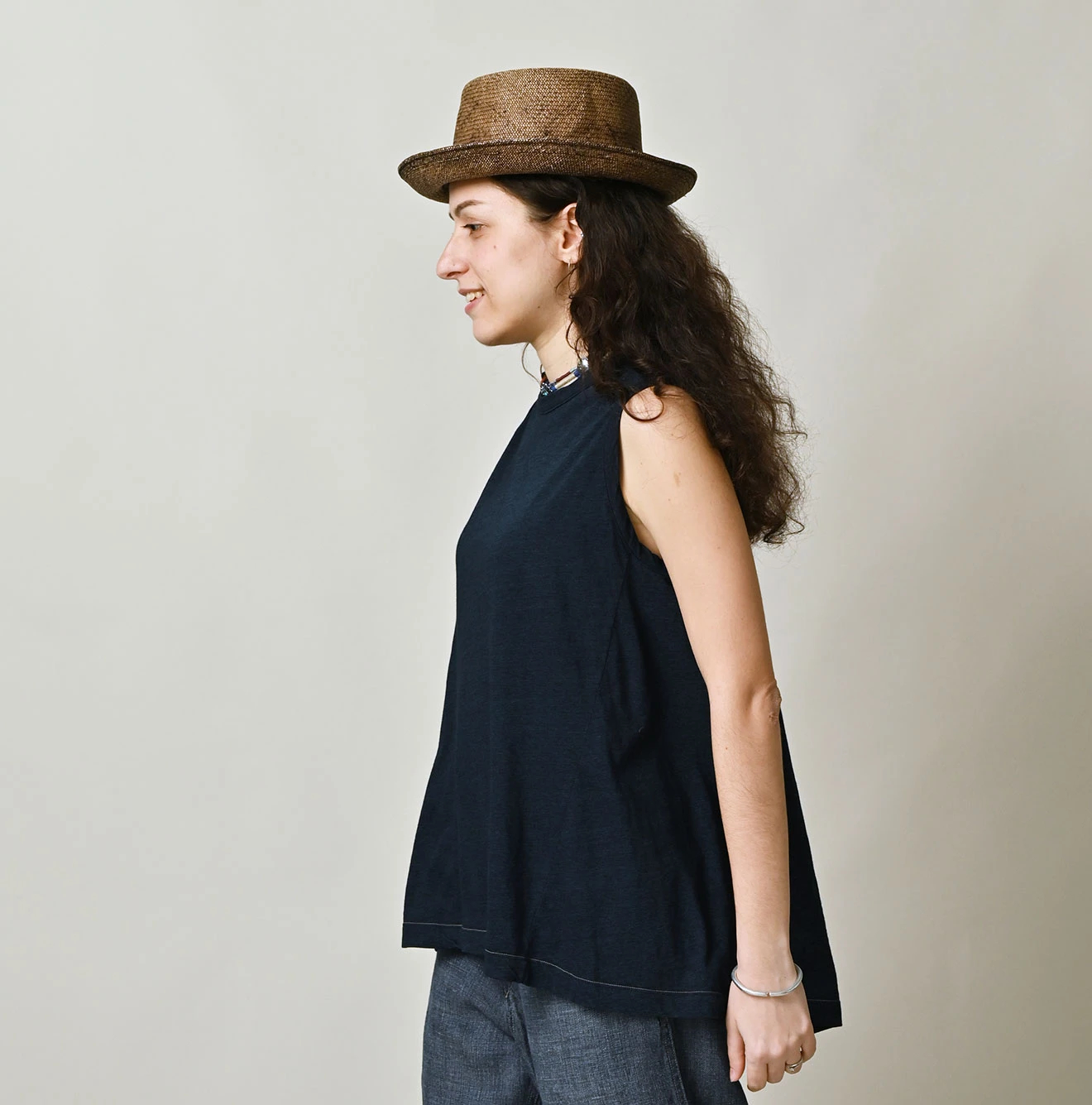 45R(フォーティファイブアール) |ガーゼ天竺のフレアキャミ（インディゴ）