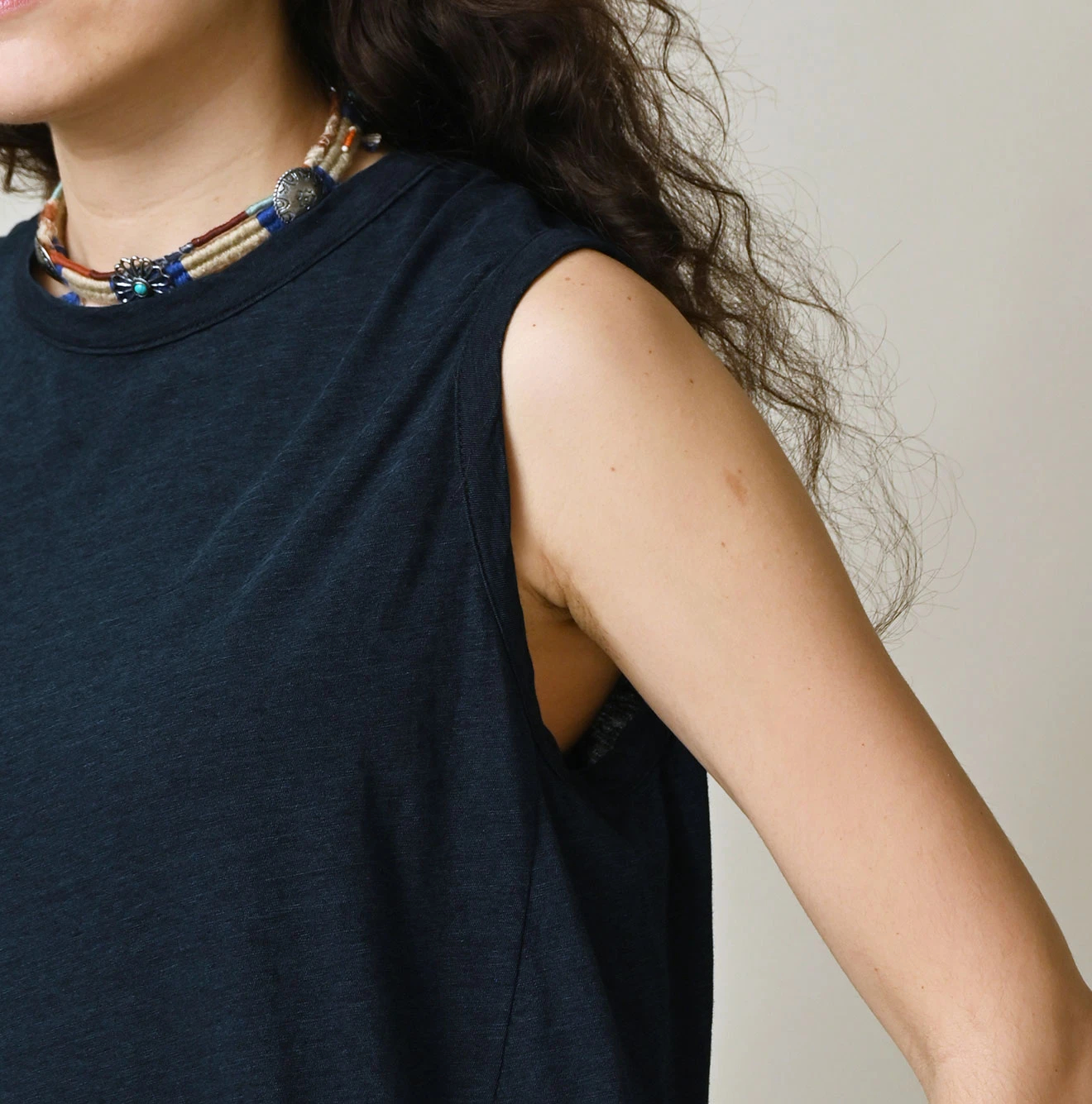 45R(フォーティファイブアール) |ガーゼ天竺のフレアキャミ（インディゴ）