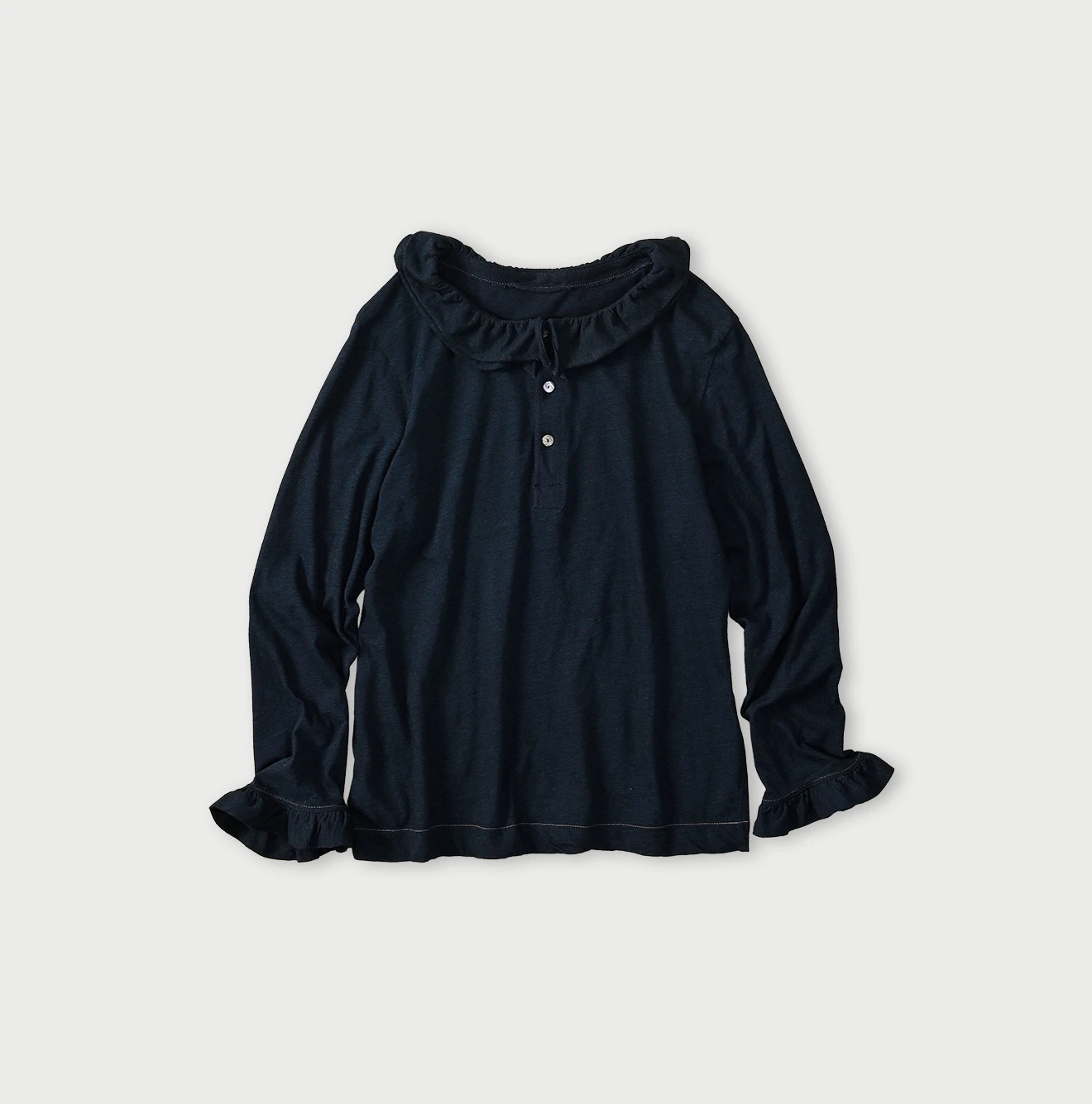 45R(フォーティファイブアール) |ガーゼ天竺のフリルヘンリー（インディゴ）