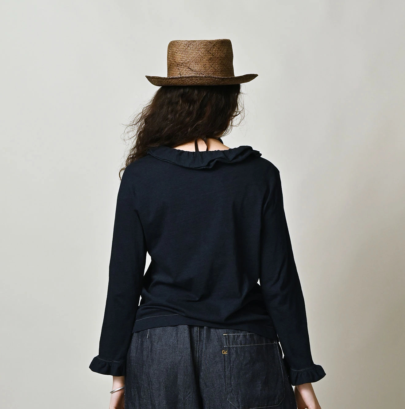 45R(フォーティファイブアール) |ガーゼ天竺のフリルヘンリー（インディゴ）