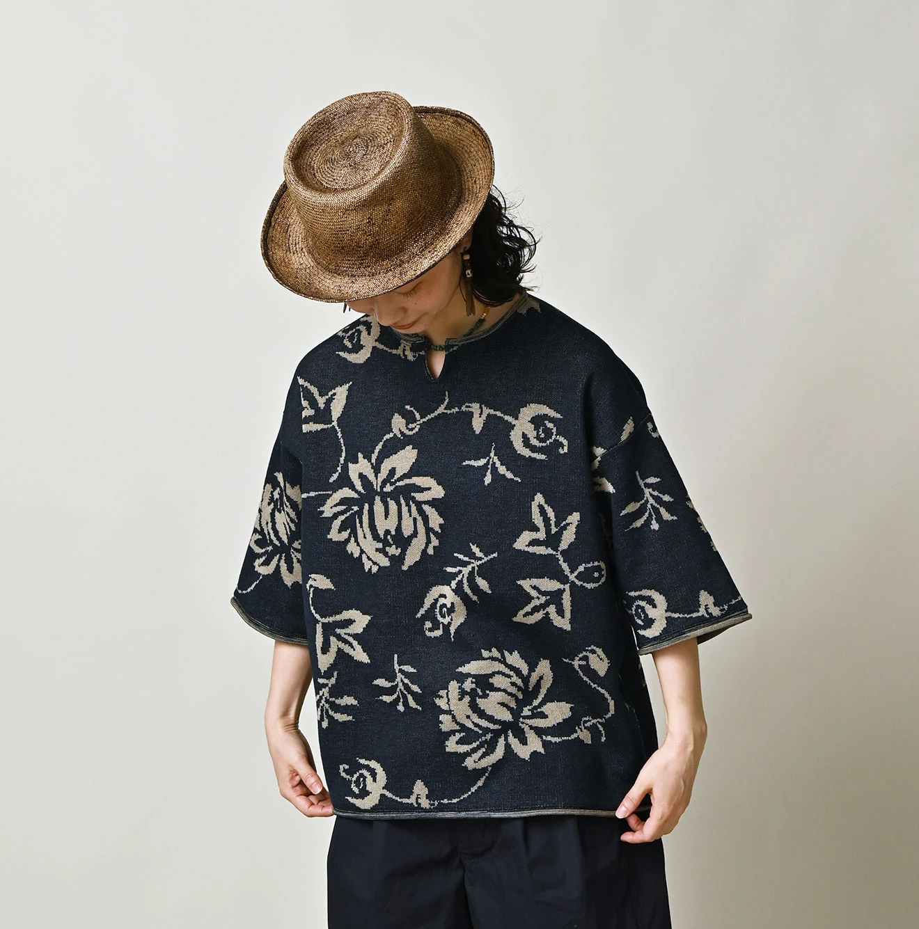 45R(フォーティファイブアール) |レイアロハジャカードの908Ｔシャツ（インディゴ）