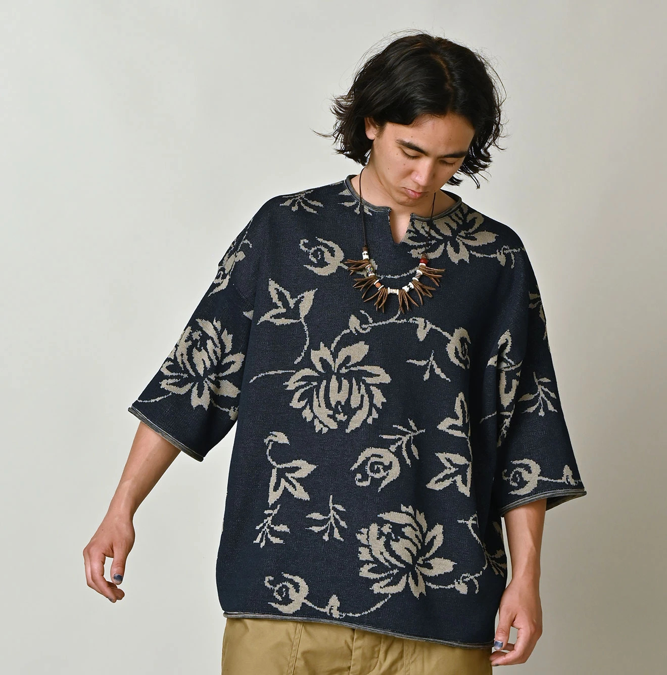 45R(フォーティファイブアール) |レイアロハジャカードの908Ｔシャツ（インディゴ）