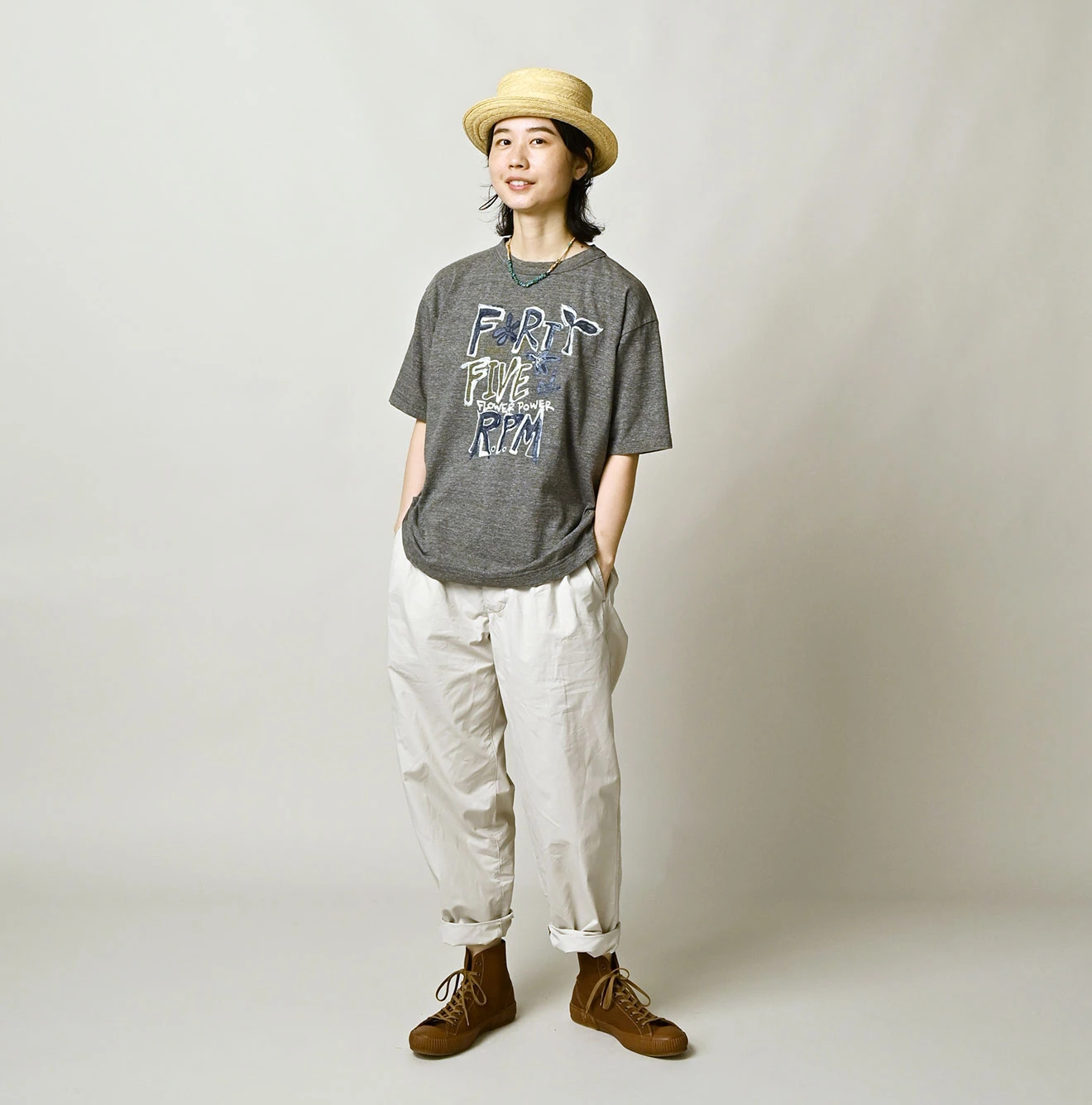 45R(フォーティファイブアール) |天竺ヒッピーフラワーロゴプリントの908オーシャンTシャツ（トップ）