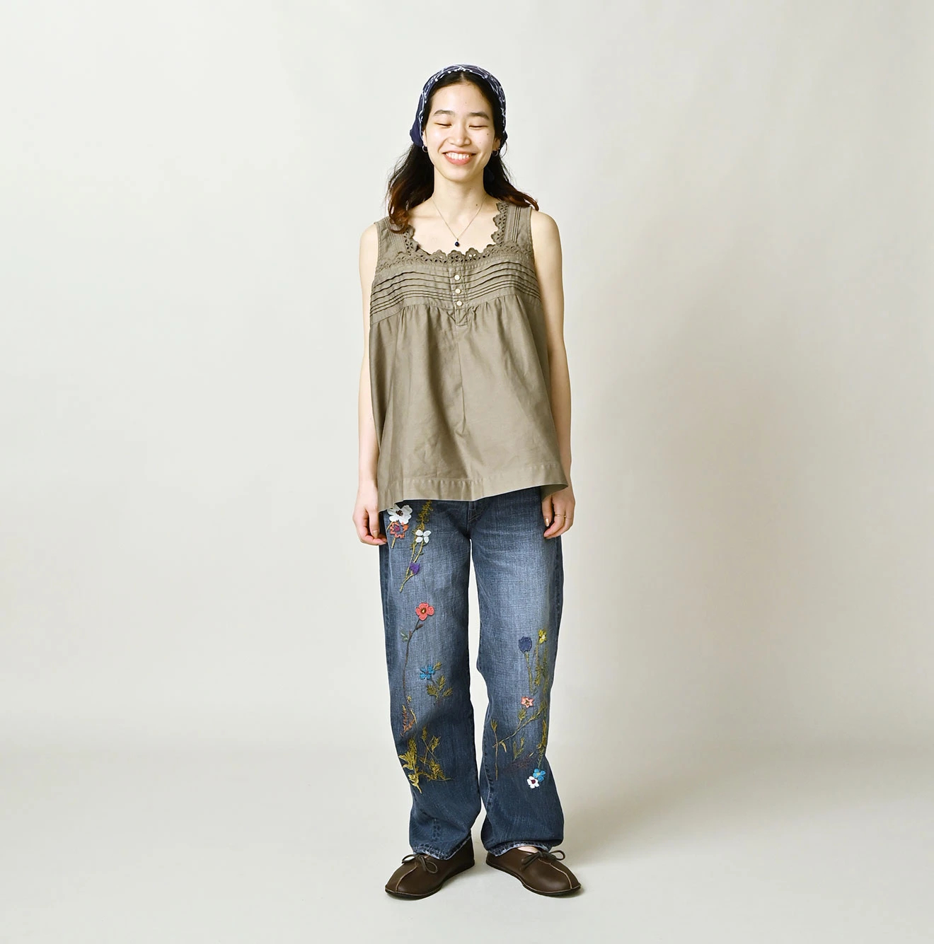 45R(フォーティファイブアール) |ツイードデニムのシャルロット5 遖加工（アネモネ刺繍）