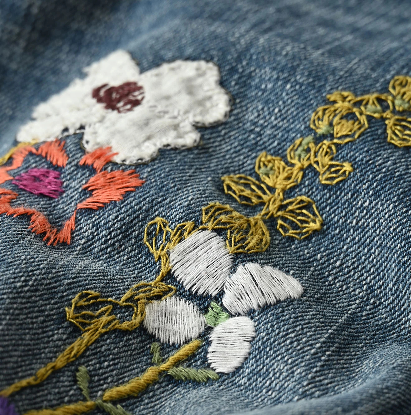 45R(フォーティファイブアール) |ツイードデニムのシャルロット5 遖加工（アネモネ刺繍）