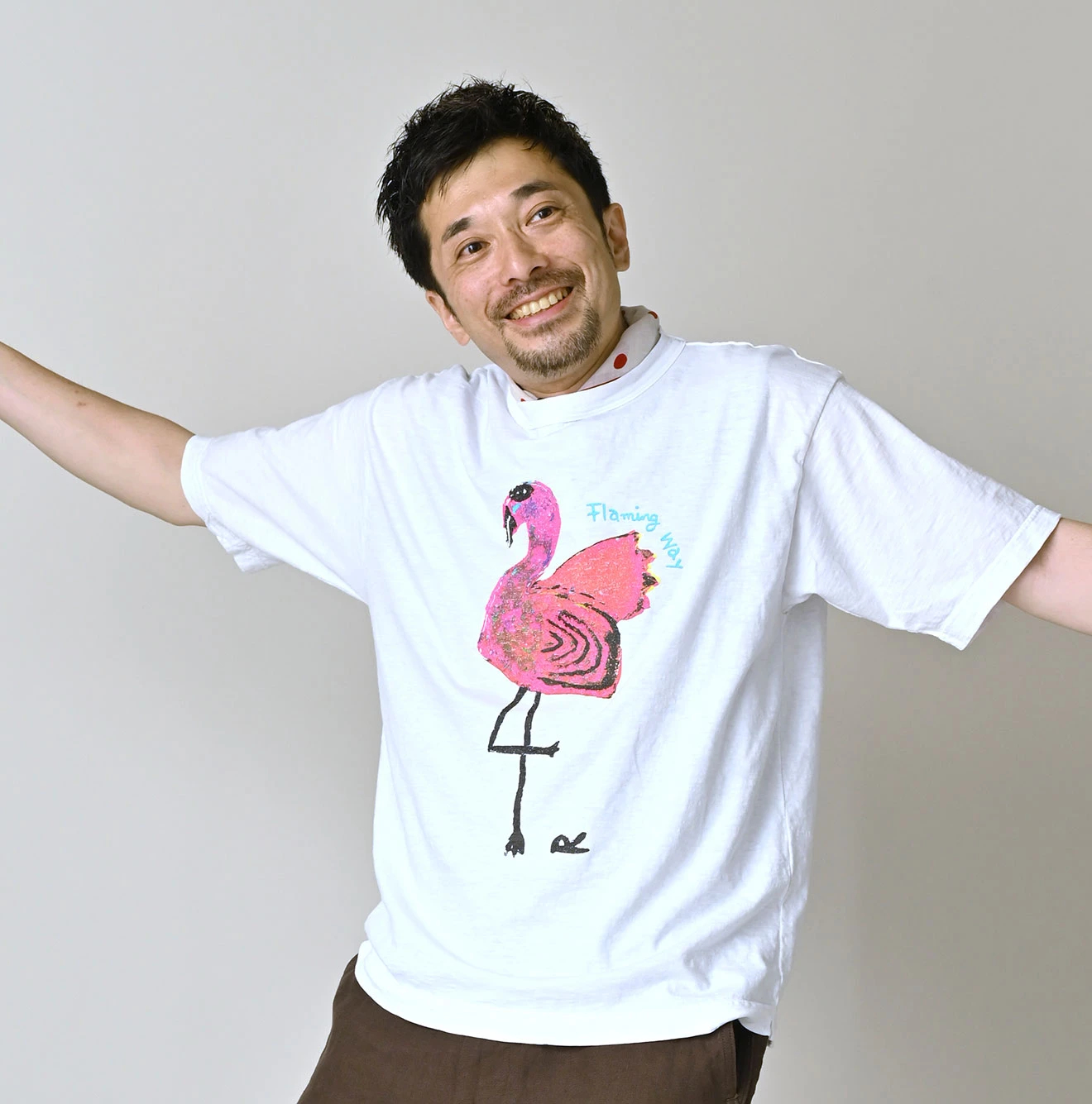 45R(フォーティファイブアール) |ベタッチフラミングウェイくんプリントの908 45星Tシャツ