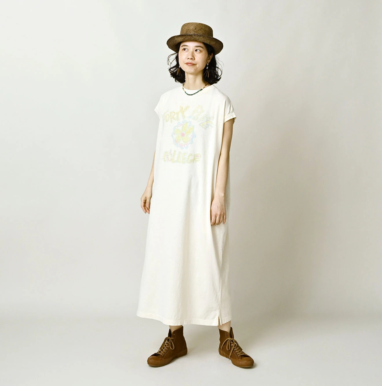 45R(フォーティファイブアール) |天竺ヒッピーフラワーカレッジプリントのMドレス