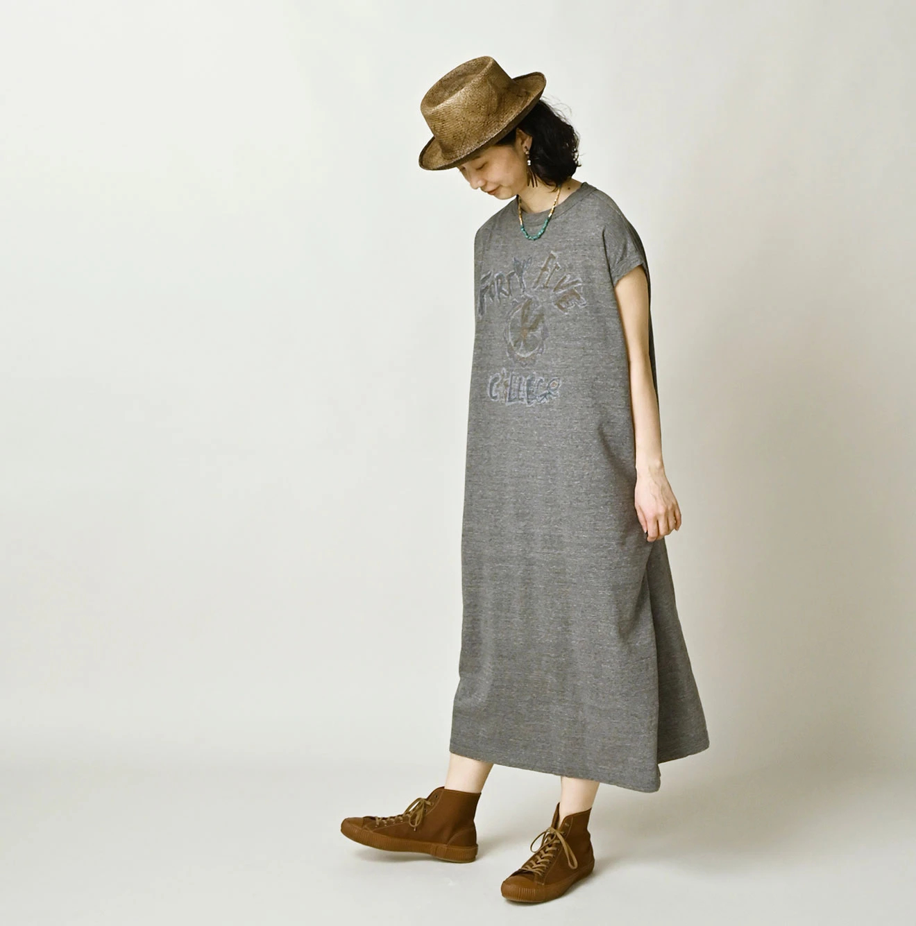 45R(フォーティファイブアール) |天竺ヒッピーフラワーカレッジプリントのMドレス（トップ）