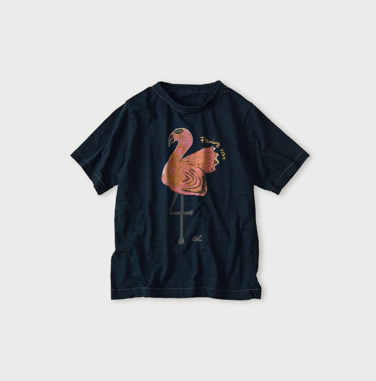 45R(フォーティファイブアール) |ベタッチフラミングウェイくんプリントの908 45星Tシャツ（インディゴ）
