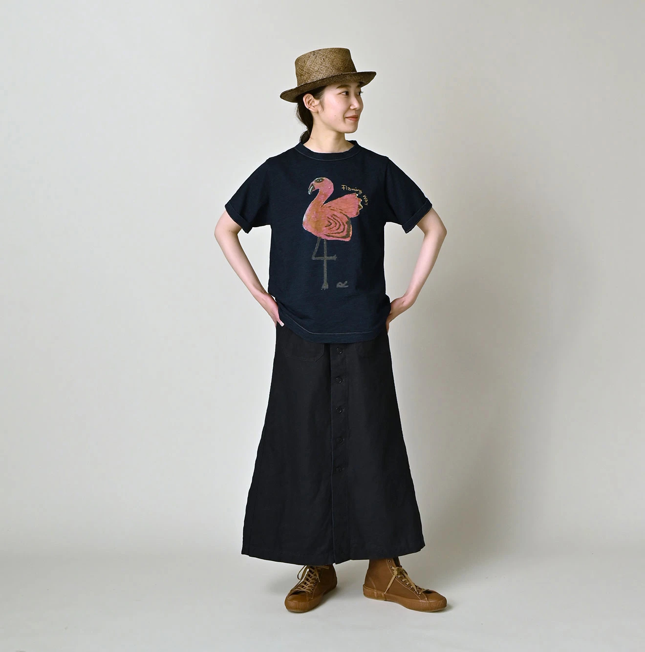 45R(フォーティファイブアール) |ベタッチフラミングウェイくんプリントの908 45星Tシャツ（インディゴ）