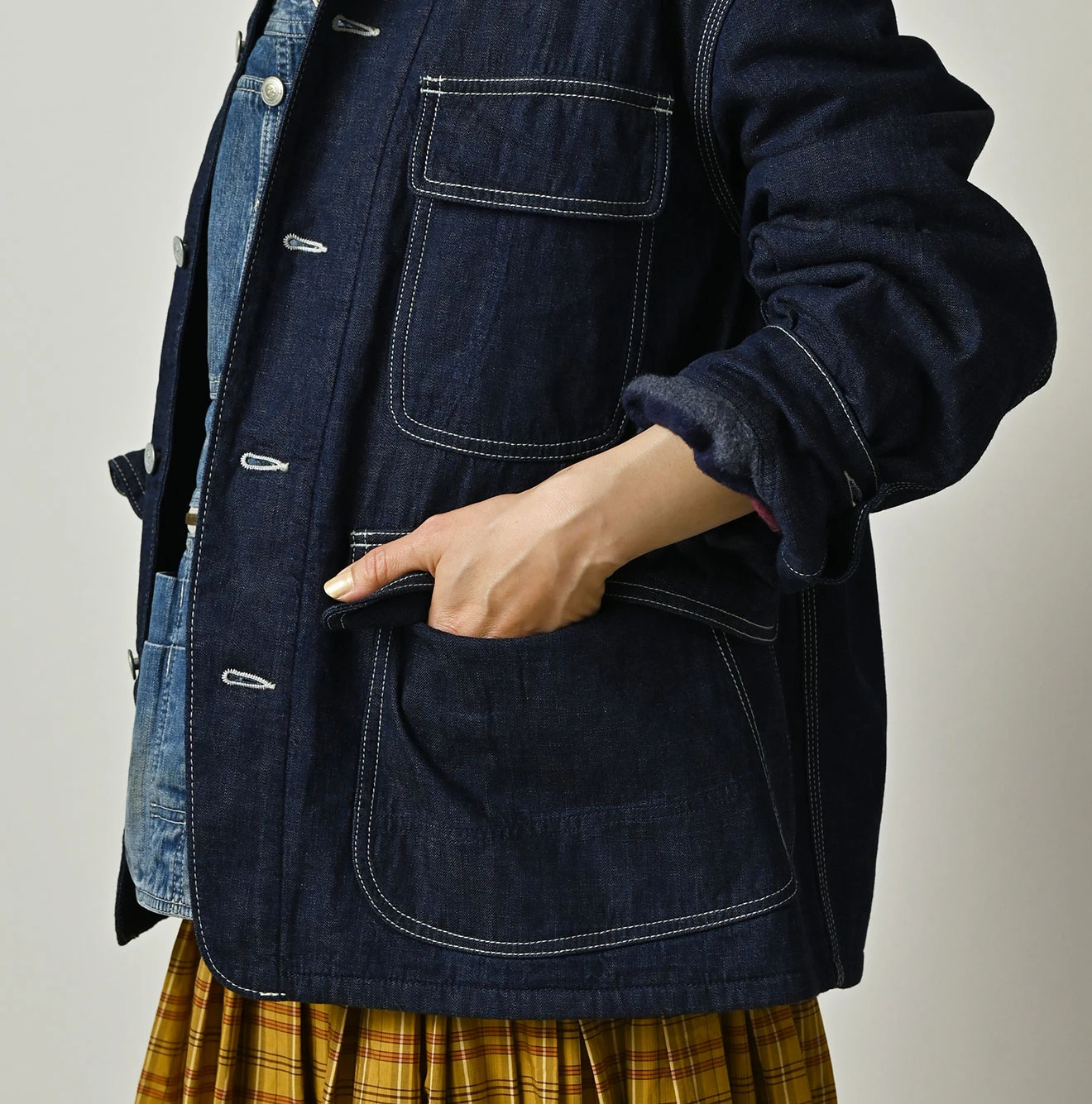 45R(フォーティファイブアール) |小麦デニム×ラグ裏毛の908山カバーオール（濃）