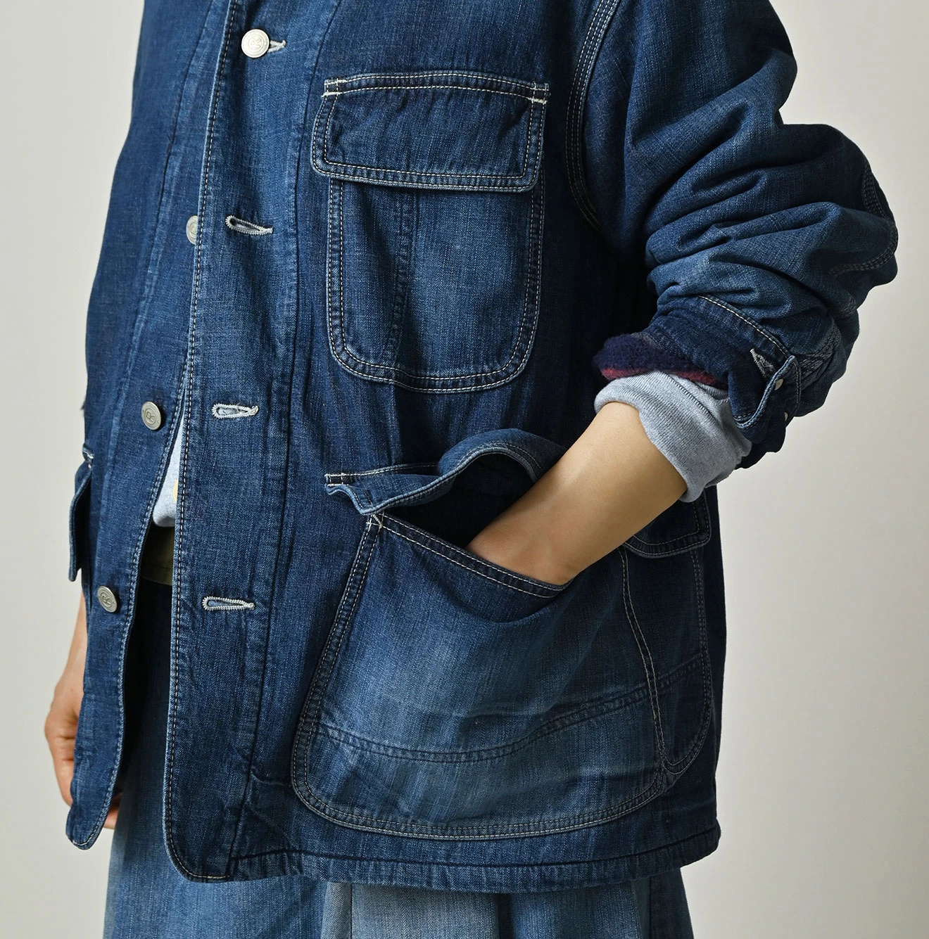 45R(フォーティファイブアール) |小麦デニム×ラグ裏毛の908山カバーオール（加工）