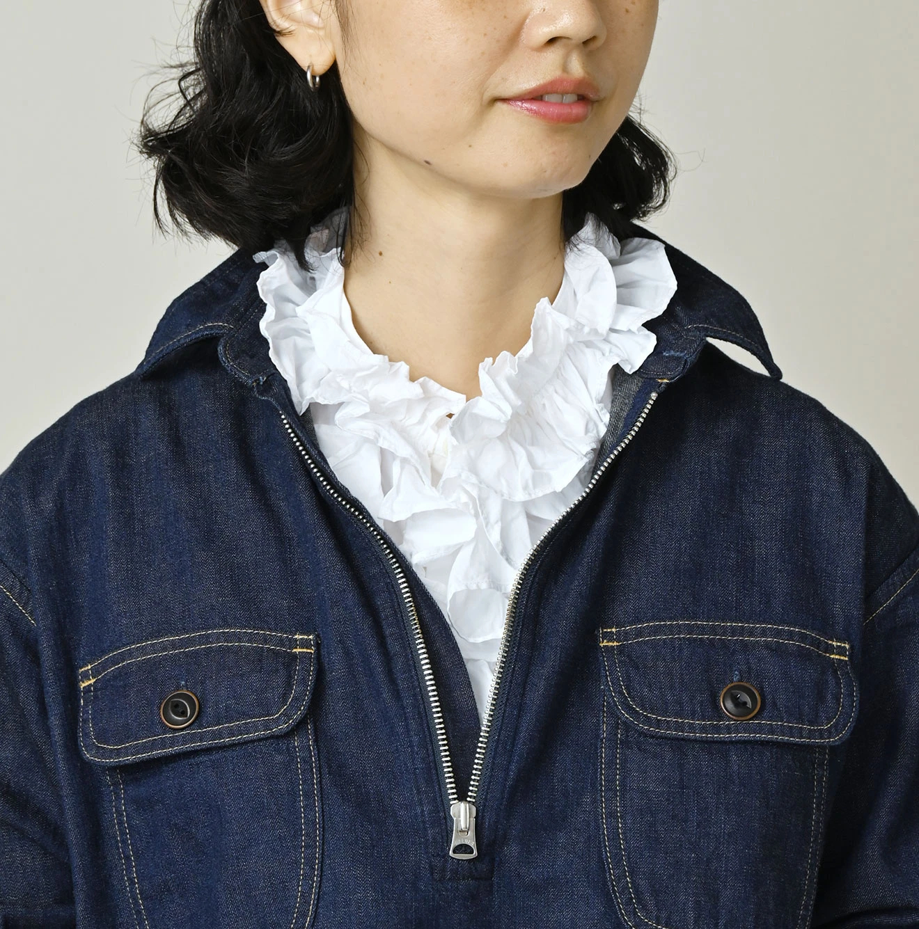 45R（フォーティファイブアール）| 小麦デニムの908山プルシャツ（濃