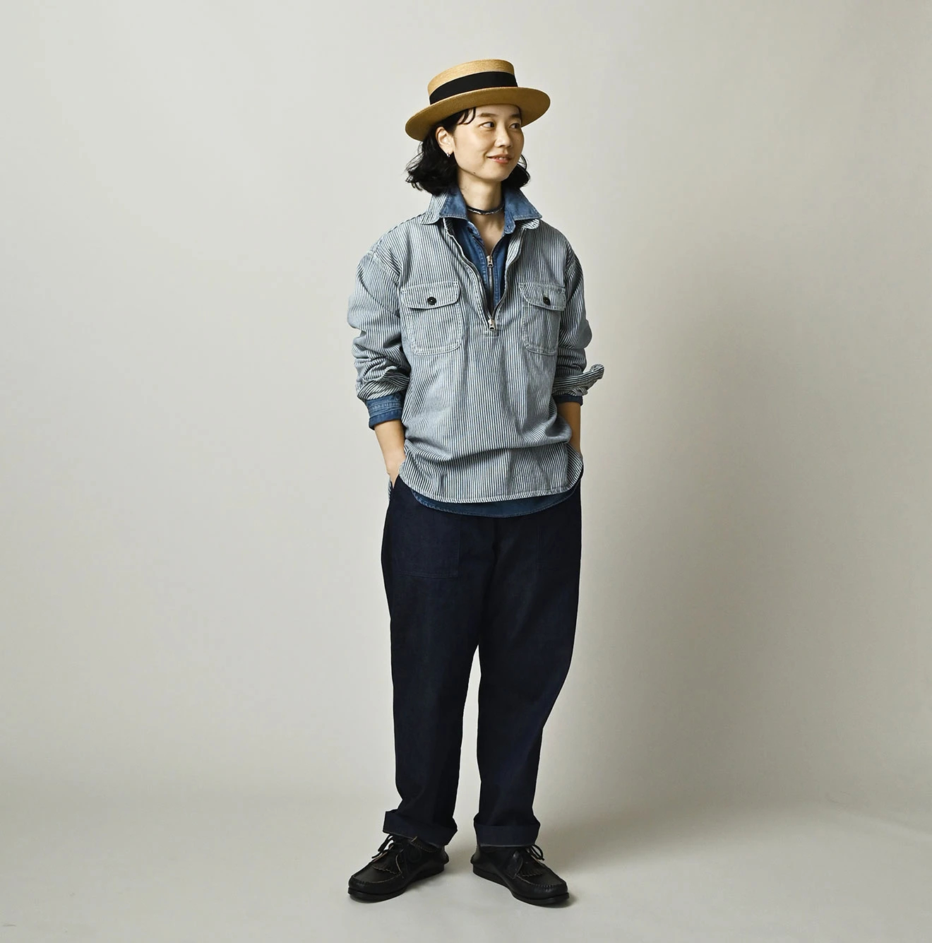 45R（フォーティファイブアール）| 小麦デニムの908山プルシャツ（加工