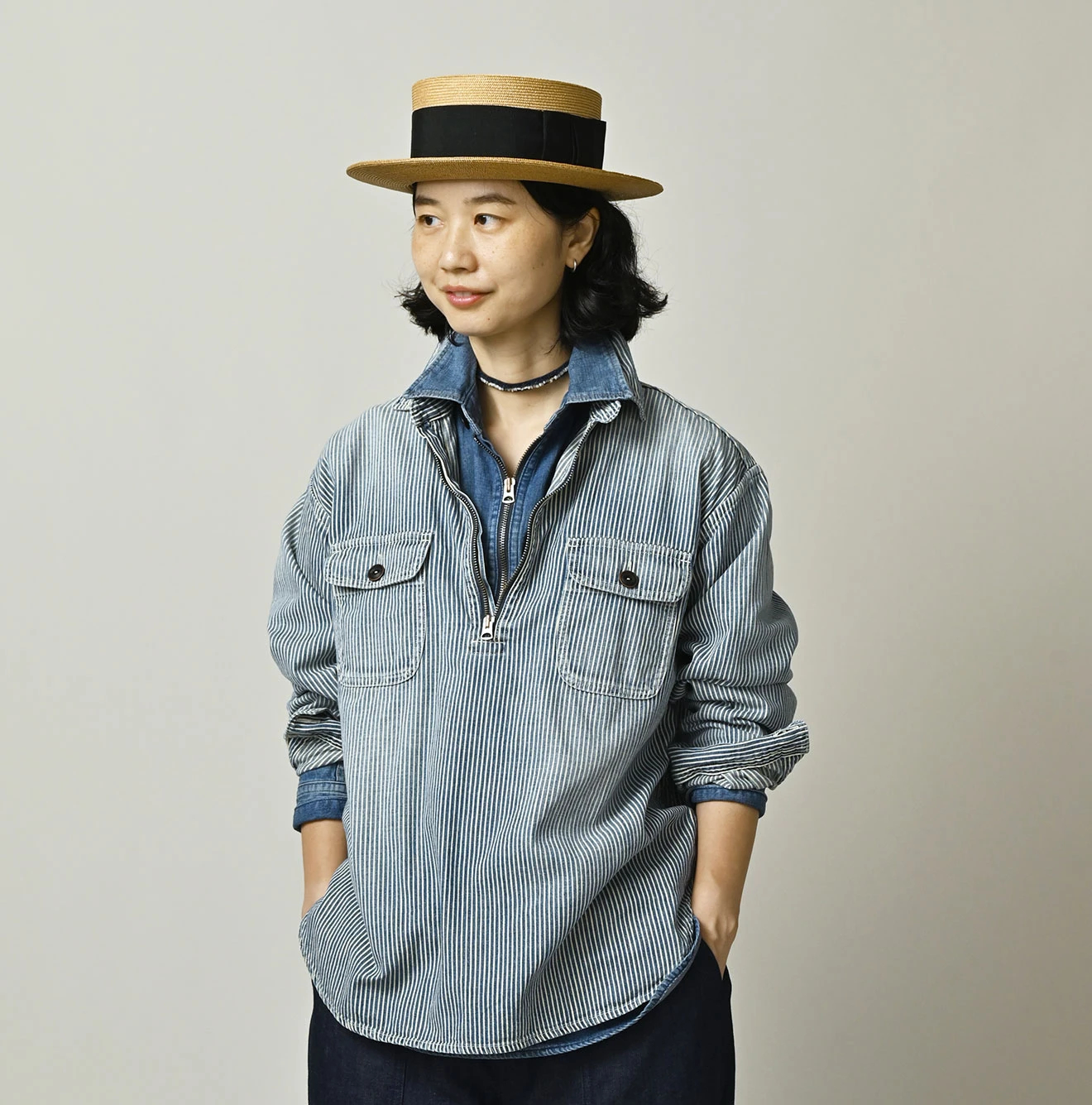 45R（フォーティファイブアール）| 小麦デニムの908山プルシャツ（加工