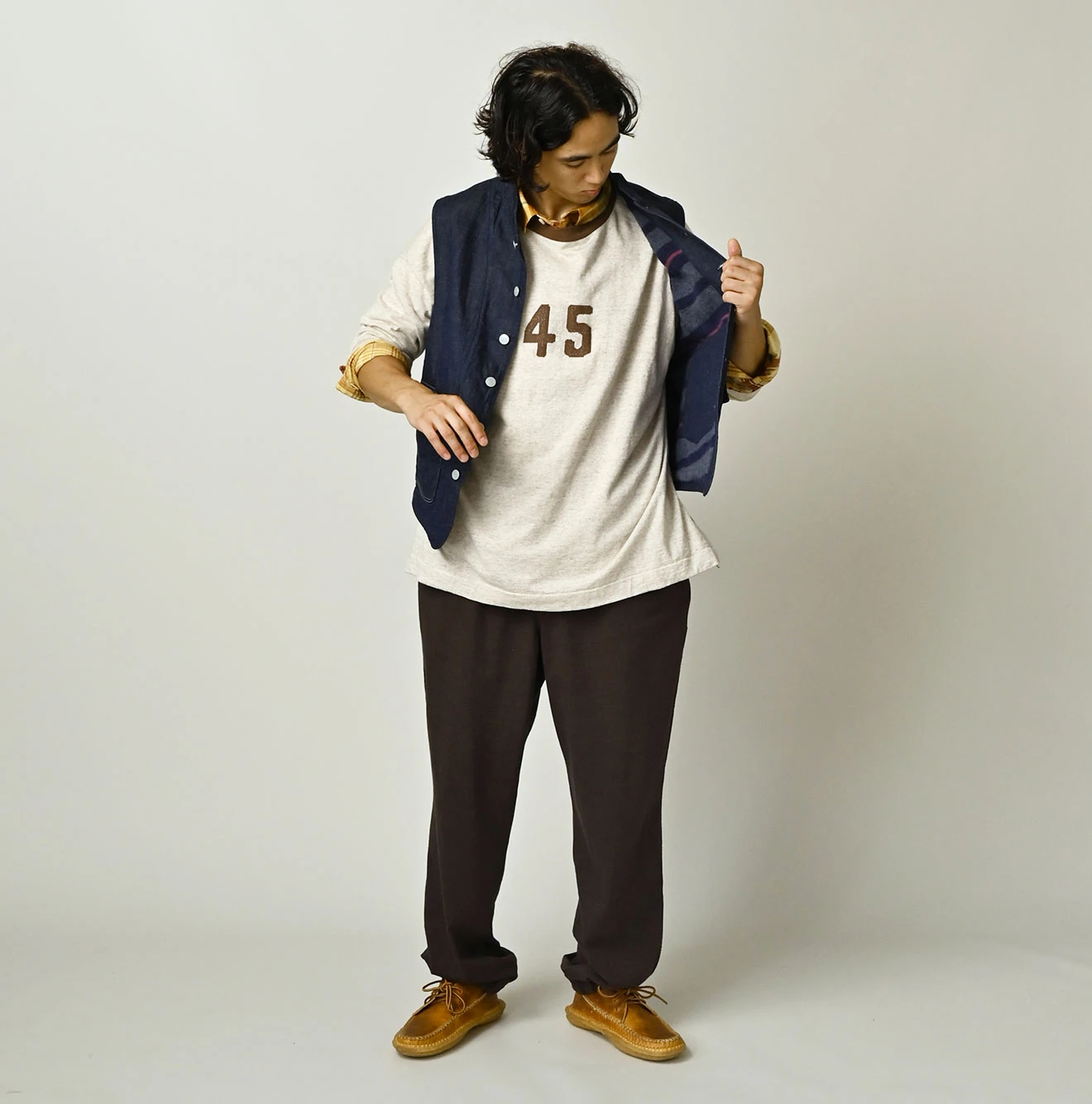 45R（フォーティファイブアール）| 小麦デニム×ラグ裏毛の908山ベスト