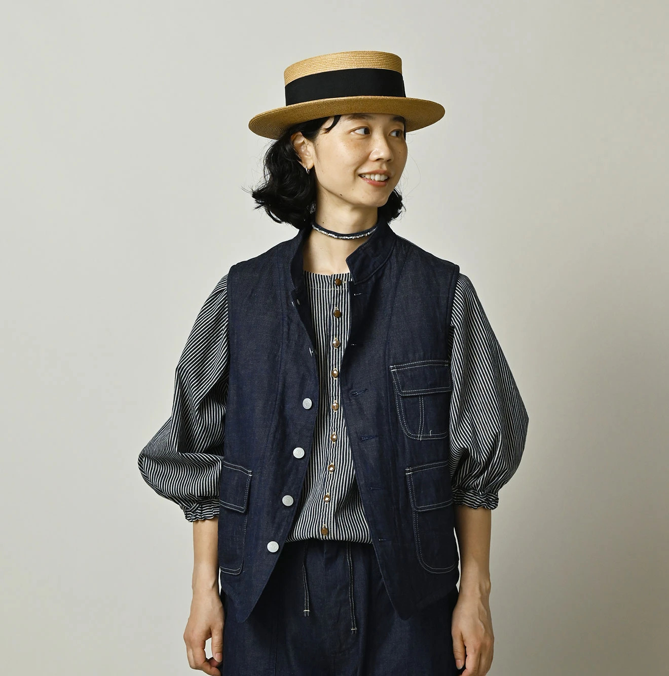 45R(フォーティファイブアール) |小麦デニム×ラグ裏毛の908山ベスト（濃）