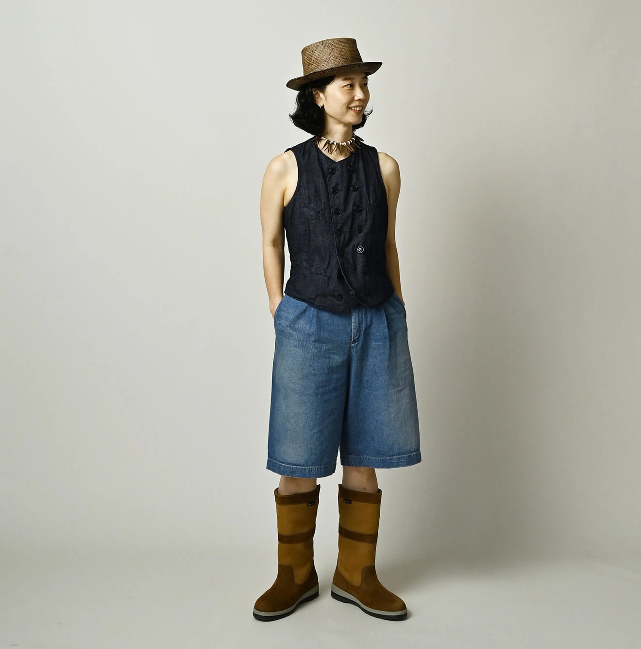 45R(フォーティファイブアール) |麦デニムのルーシーバミューダパンツ（加工）