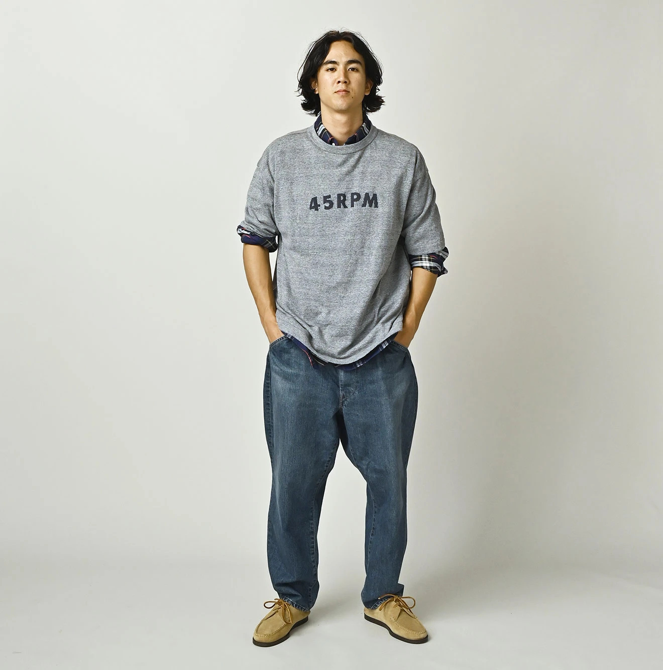 45R(フォーティファイブアール) |45PRMロゴジャカードニットソーの908海比古Tシャツ