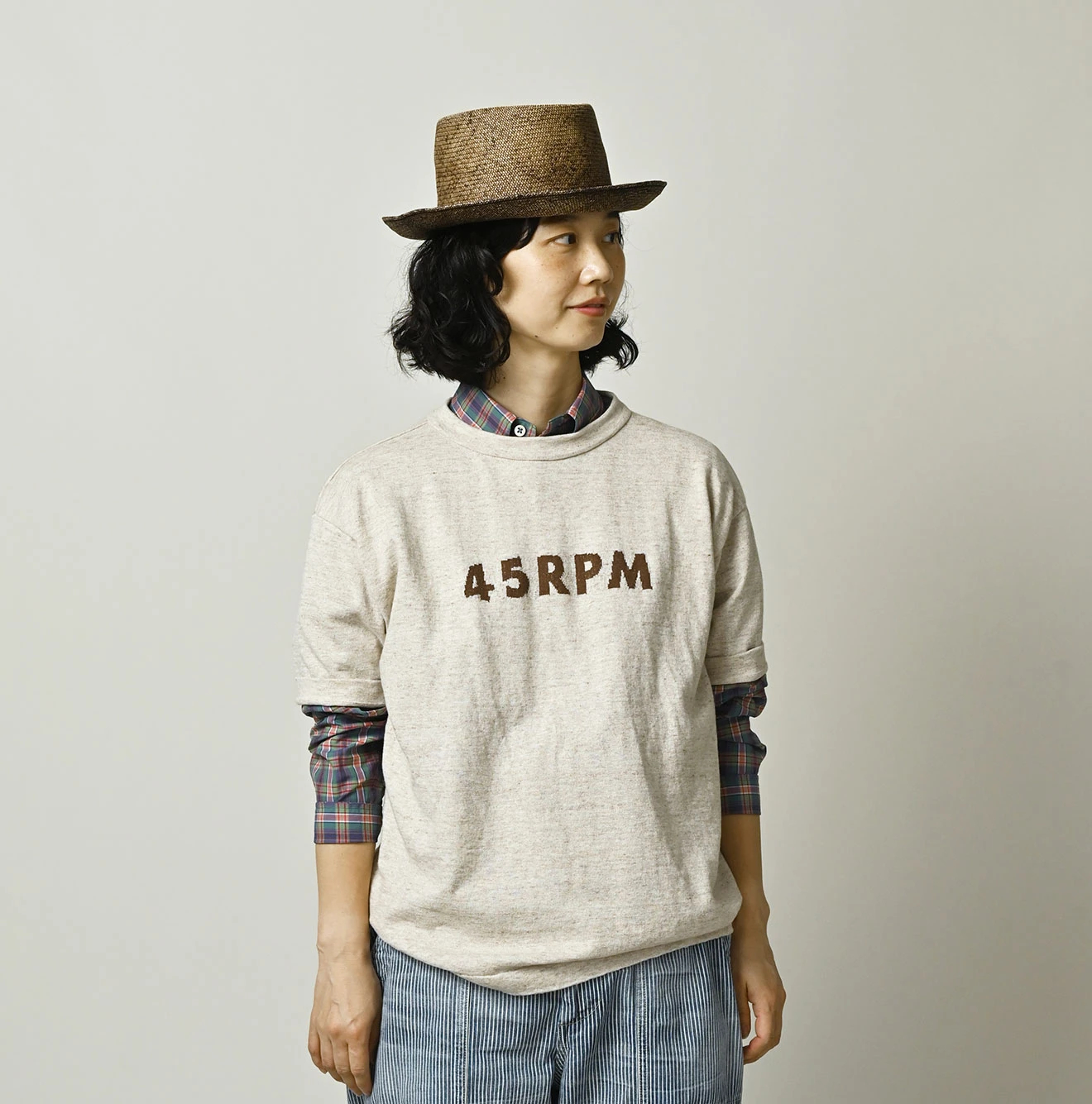 45R(フォーティファイブアール) |45PRMロゴジャカードニットソーの908海比古Tシャツ