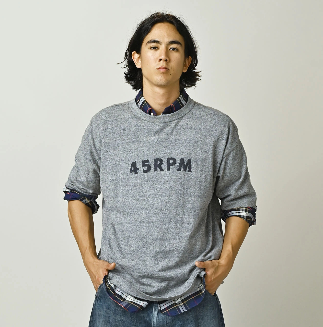 45R(フォーティファイブアール) |45PRMロゴジャカードニットソーの908海比古Tシャツ