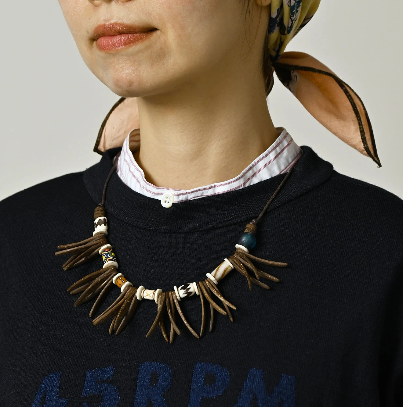 45R(フォーティファイブアール) |45PRMロゴジャカードニットソーの908海比古Tシャツ（インディゴ）